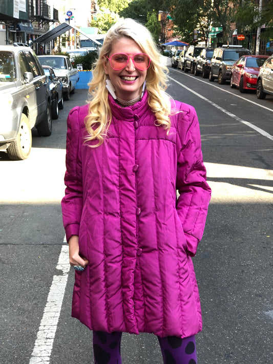 Vintage 80s Pink Puffer Mid Length Jacket - Spark Pretty