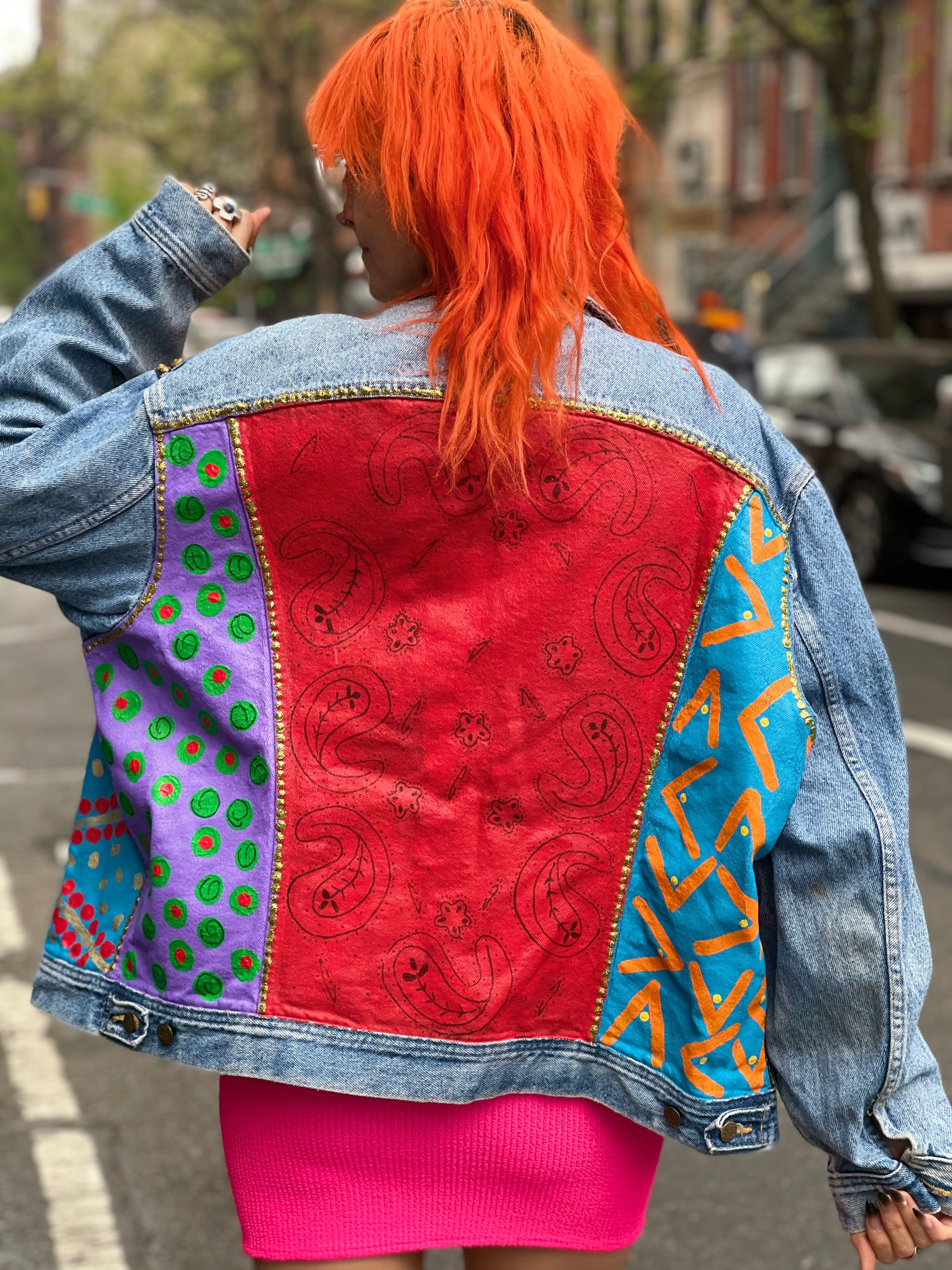 Vintage 90s Custom Mix Print Painted Jean Jacket