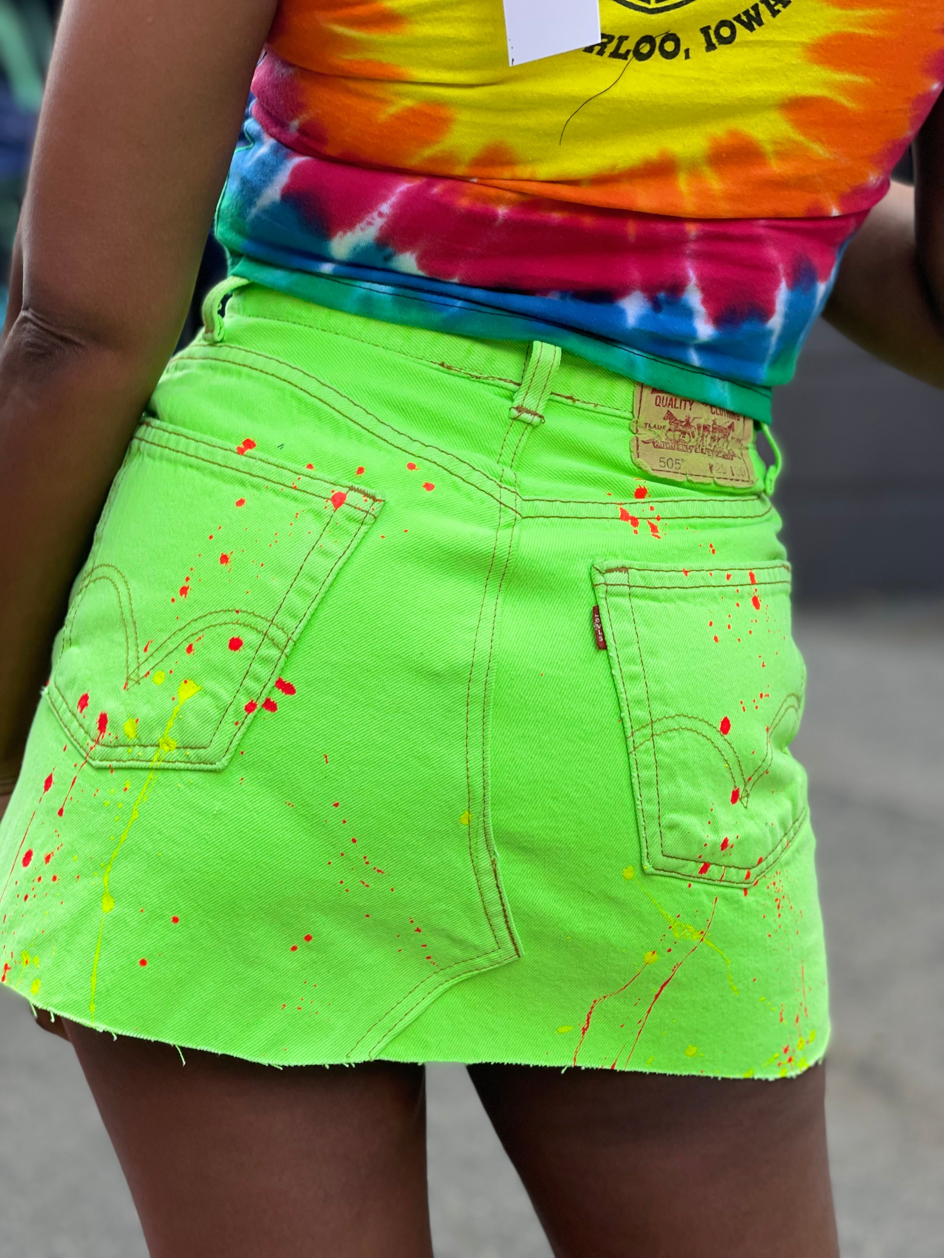 Neon green best sale denim skirt