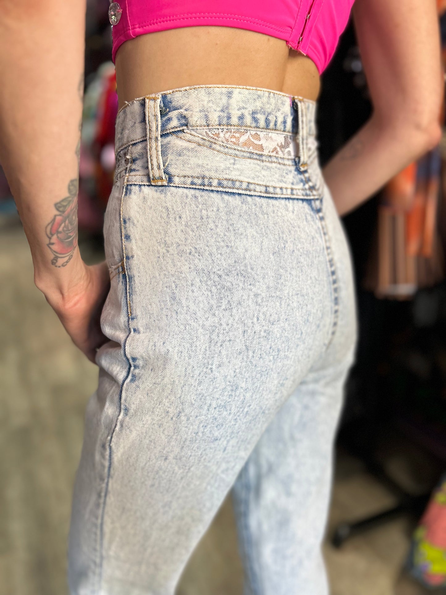 Vintage 80’s Acid Wash High Waist Lace Jeans - Spark Pretty