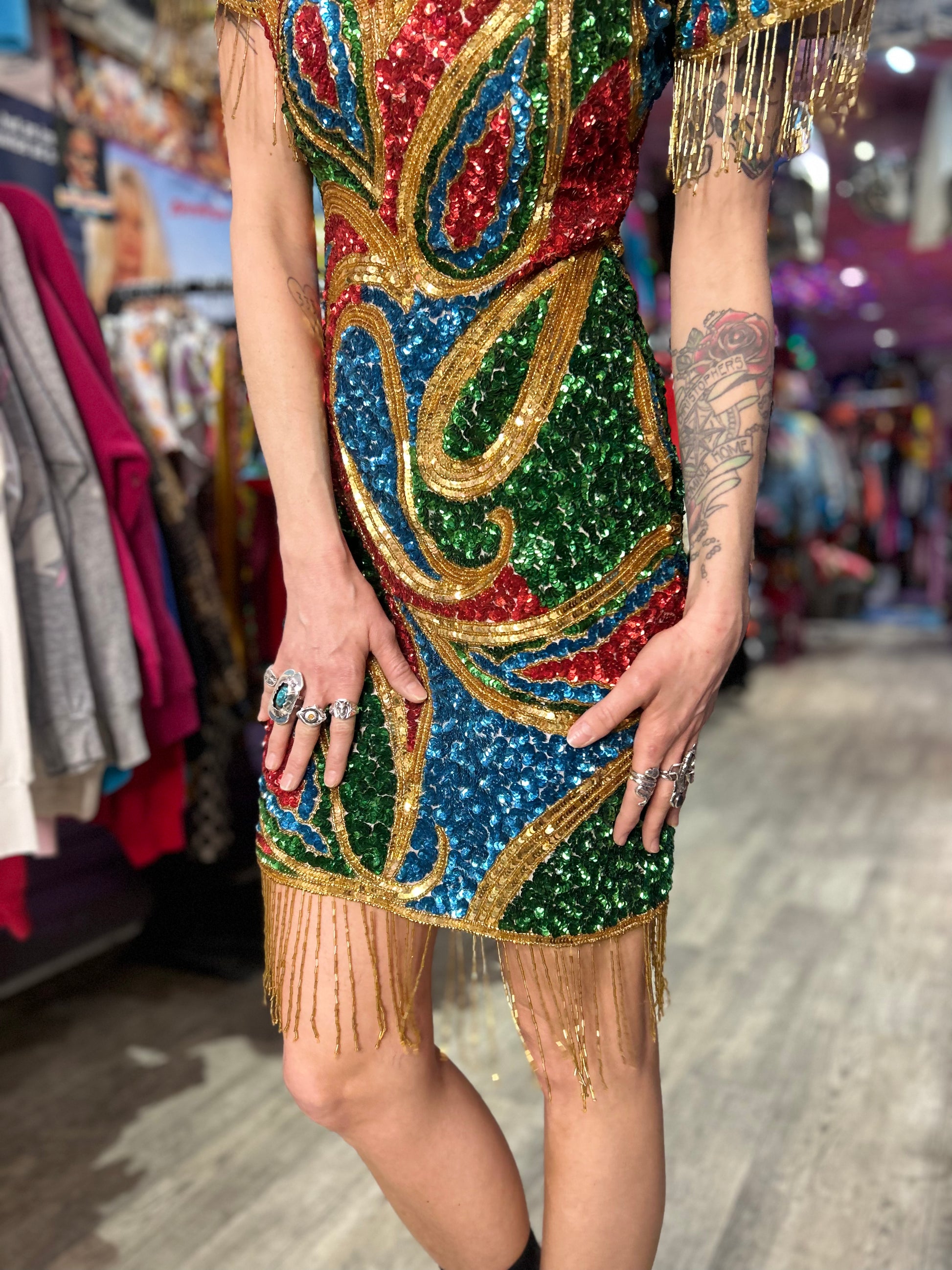 Vintage 80’s Beaded Fringe Disco Sequin Dress - Spark Pretty