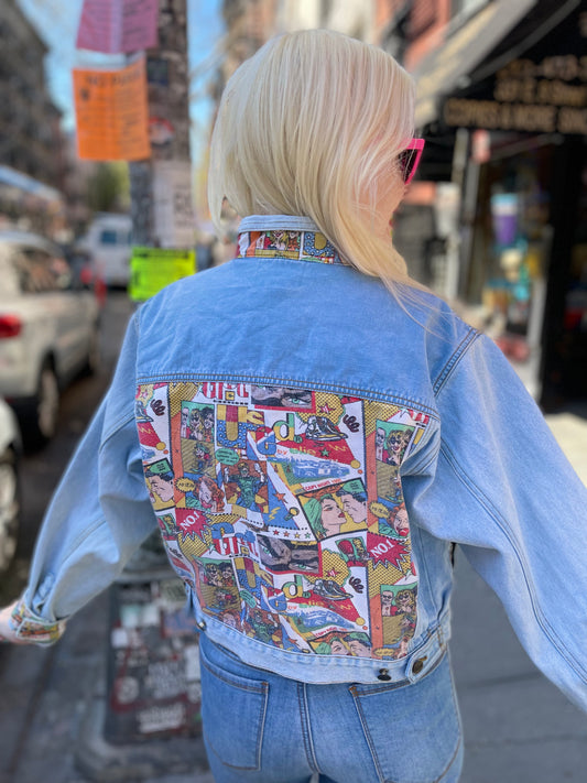 Vintage 80s Comic Book Print Jean Jacket - Spark Pretty