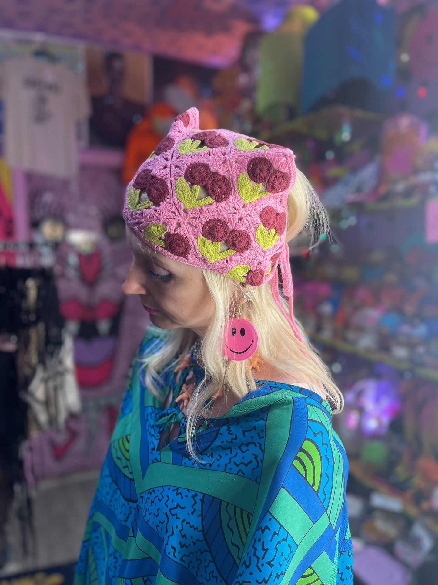 Pink Cherry Crochet Head Scarf by Daisy Street - Spark Pretty