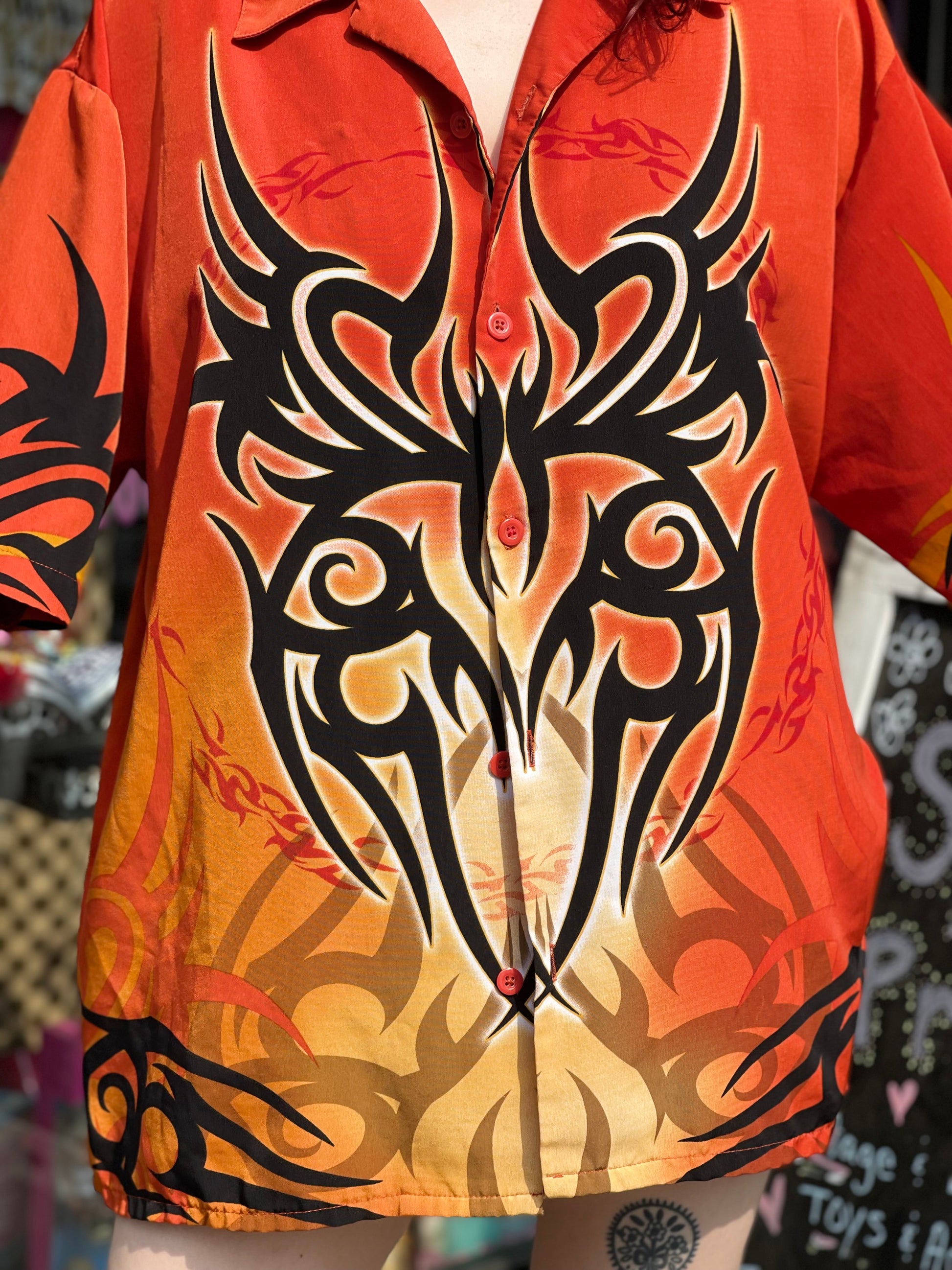 Vintage Y2K Orange Tribal Print Shirt - Spark Pretty