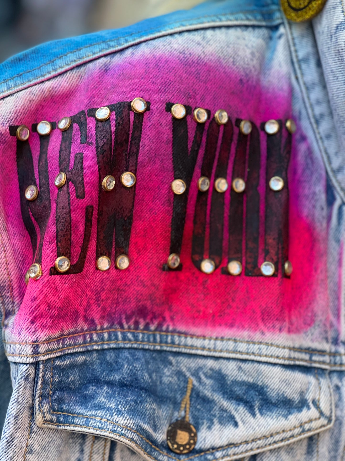 Vintage 80s Painted and Bedazzled New York Jean Jacket - Spark Pretty