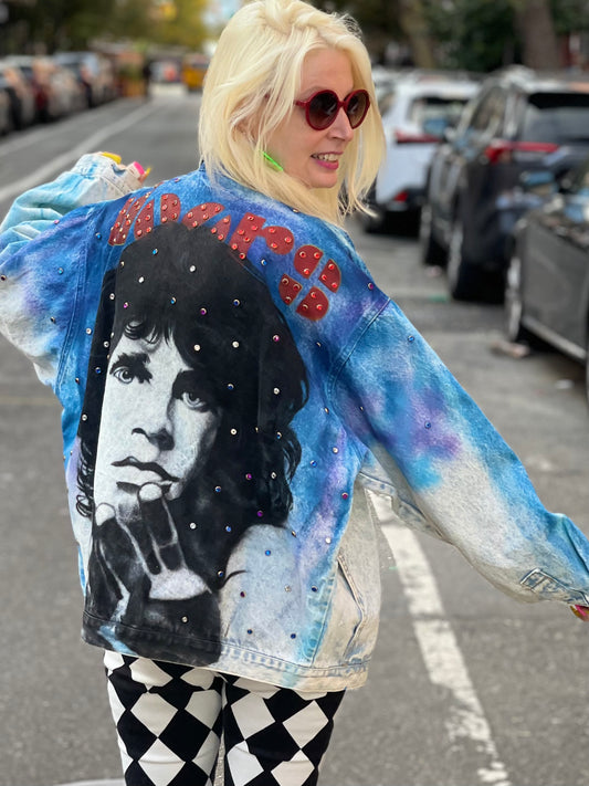 Vintage 80s Jim Morrison The Doors Painted Bedazzled Jean Jacket - Spark Pretty