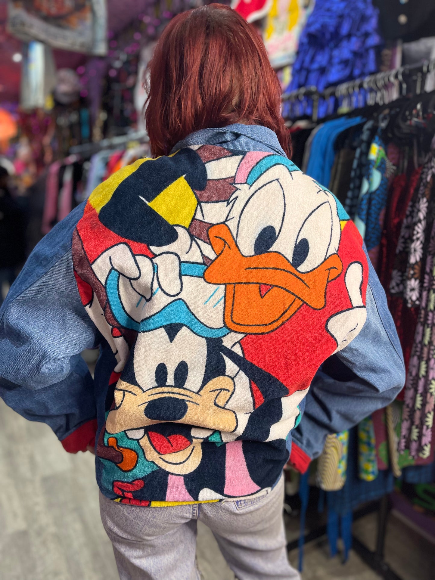 Vintage 80s Donald And Goofy Patchwork Denim Jacket - Spark Pretty