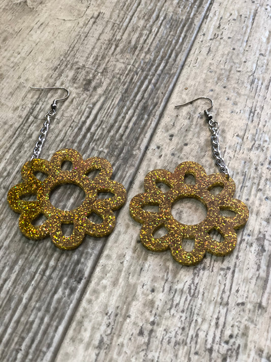 Gold Glitter Flower Earrings by NBB - Spark Pretty