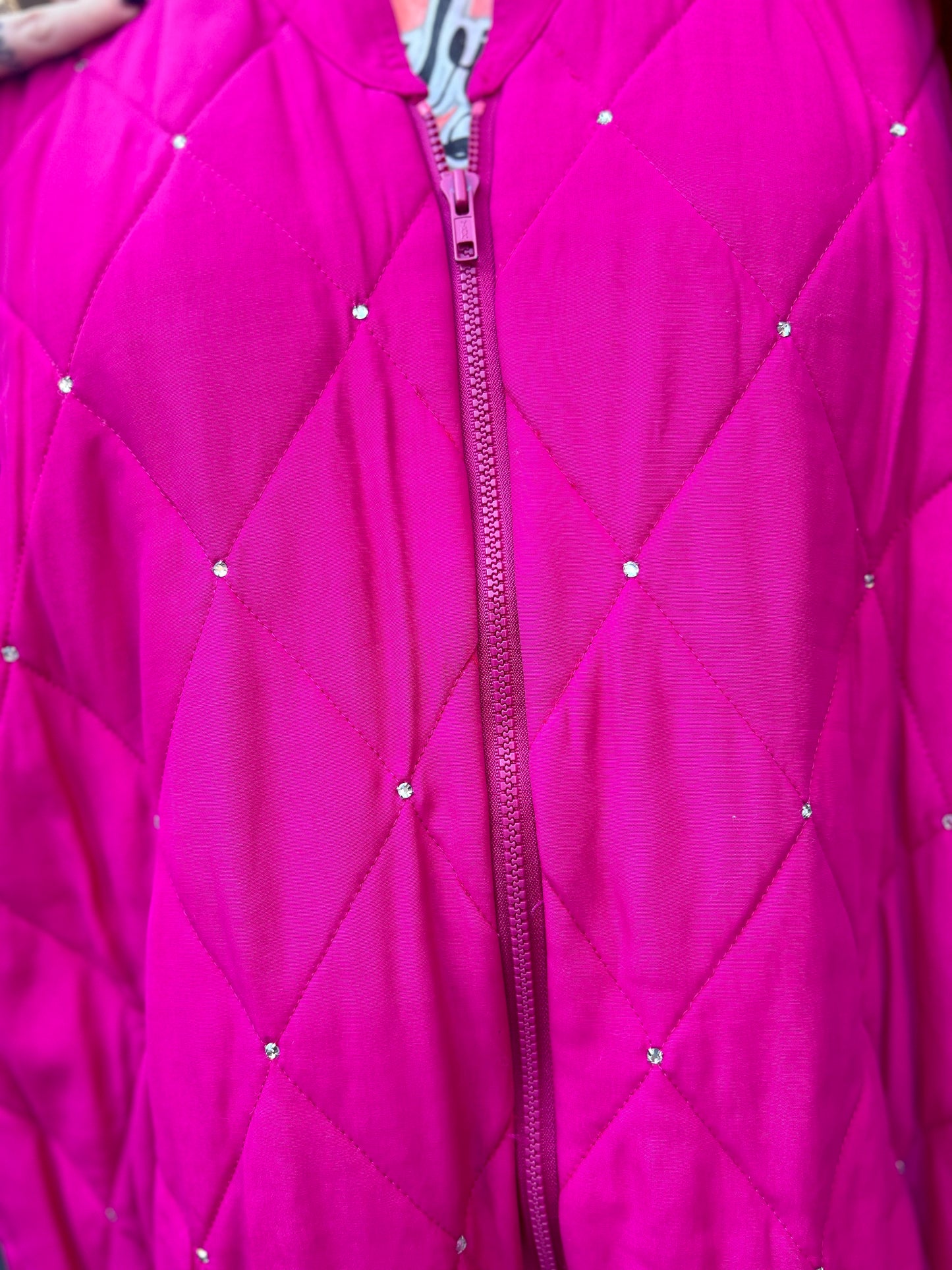 Vintage 80s Hot Pink Quilted Rhinestone Jacket - Spark Pretty
