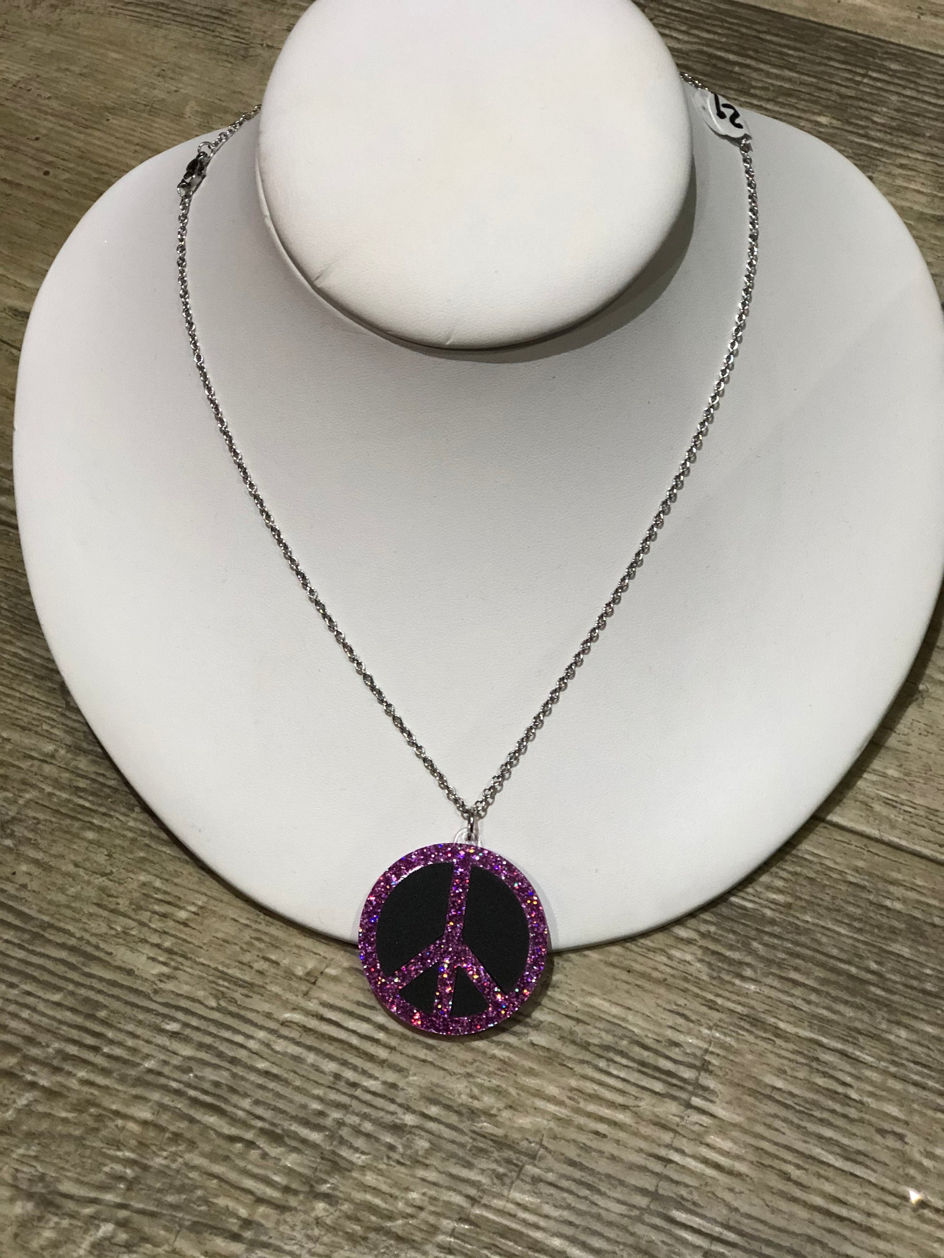 Peace Sign Glitter Necklace by No Basic Bombshell - Spark Pretty