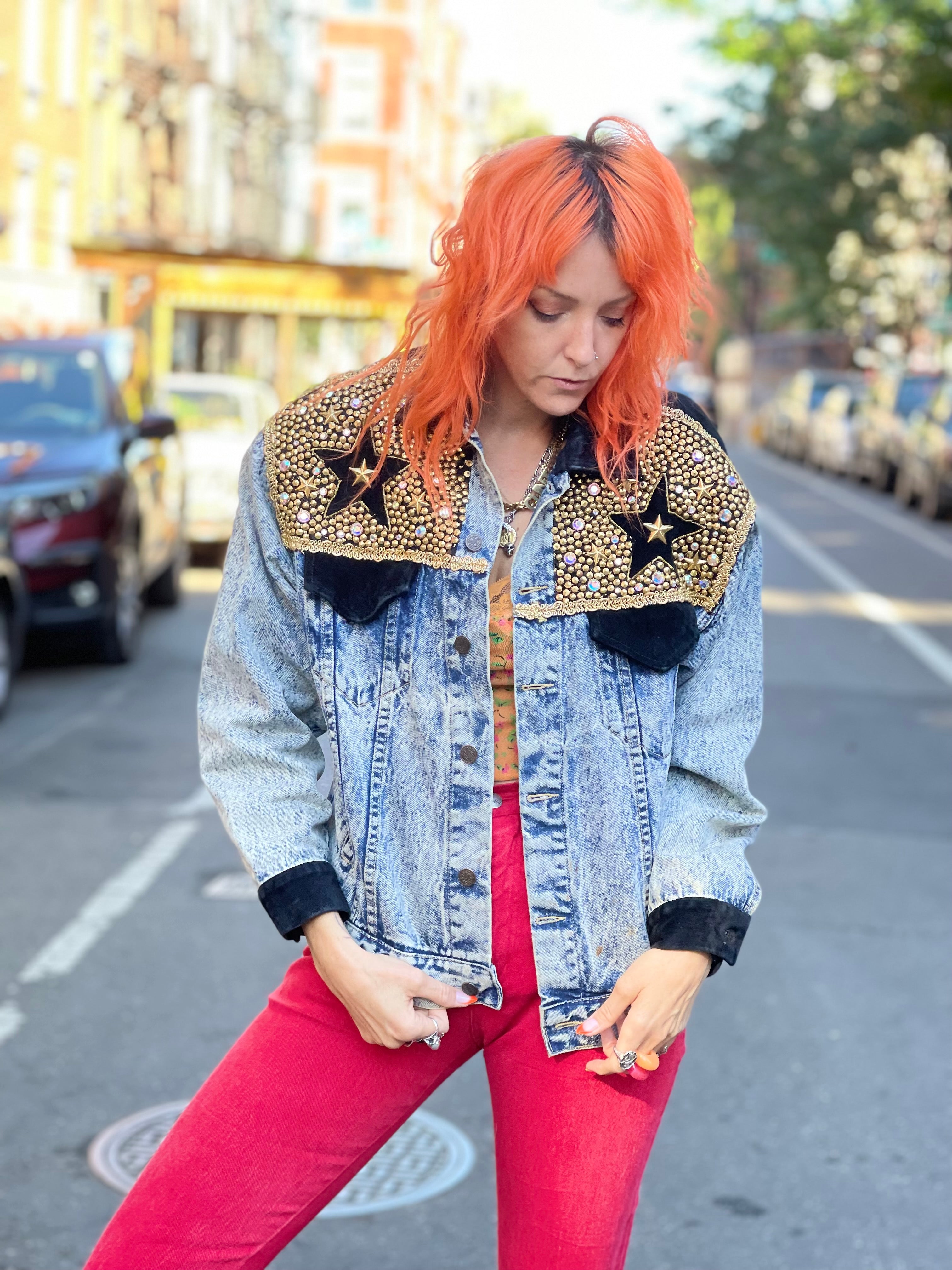 Buy Vintage 80's Bedazzled Pearls Hearts N' Stars Embroidered Denim Beaded  Floral Jean Jacket Online in India - Etsy