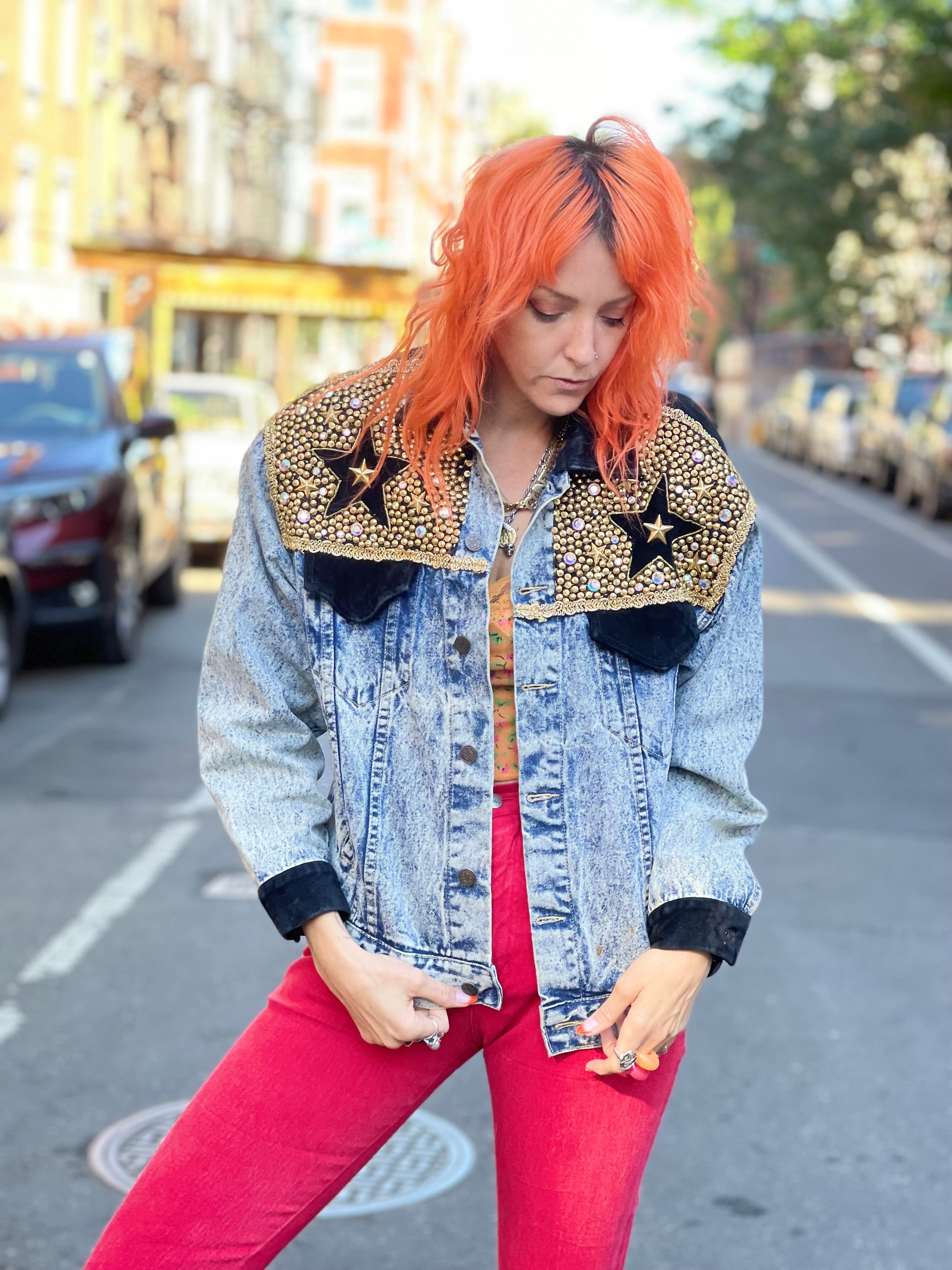Vintage 80s Star Bedazzled Jean Jacket - Spark Pretty