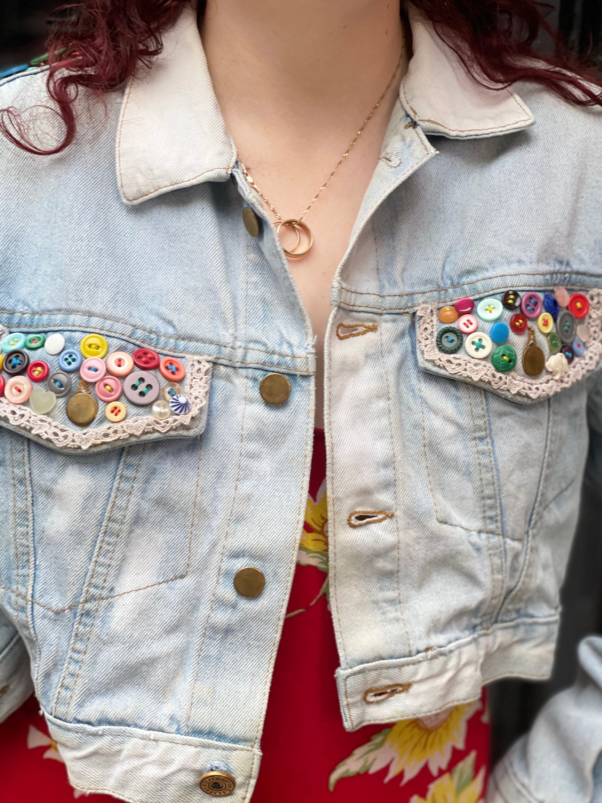 Vintage 80s Buttons Embellished Jean Jacket - Spark Pretty