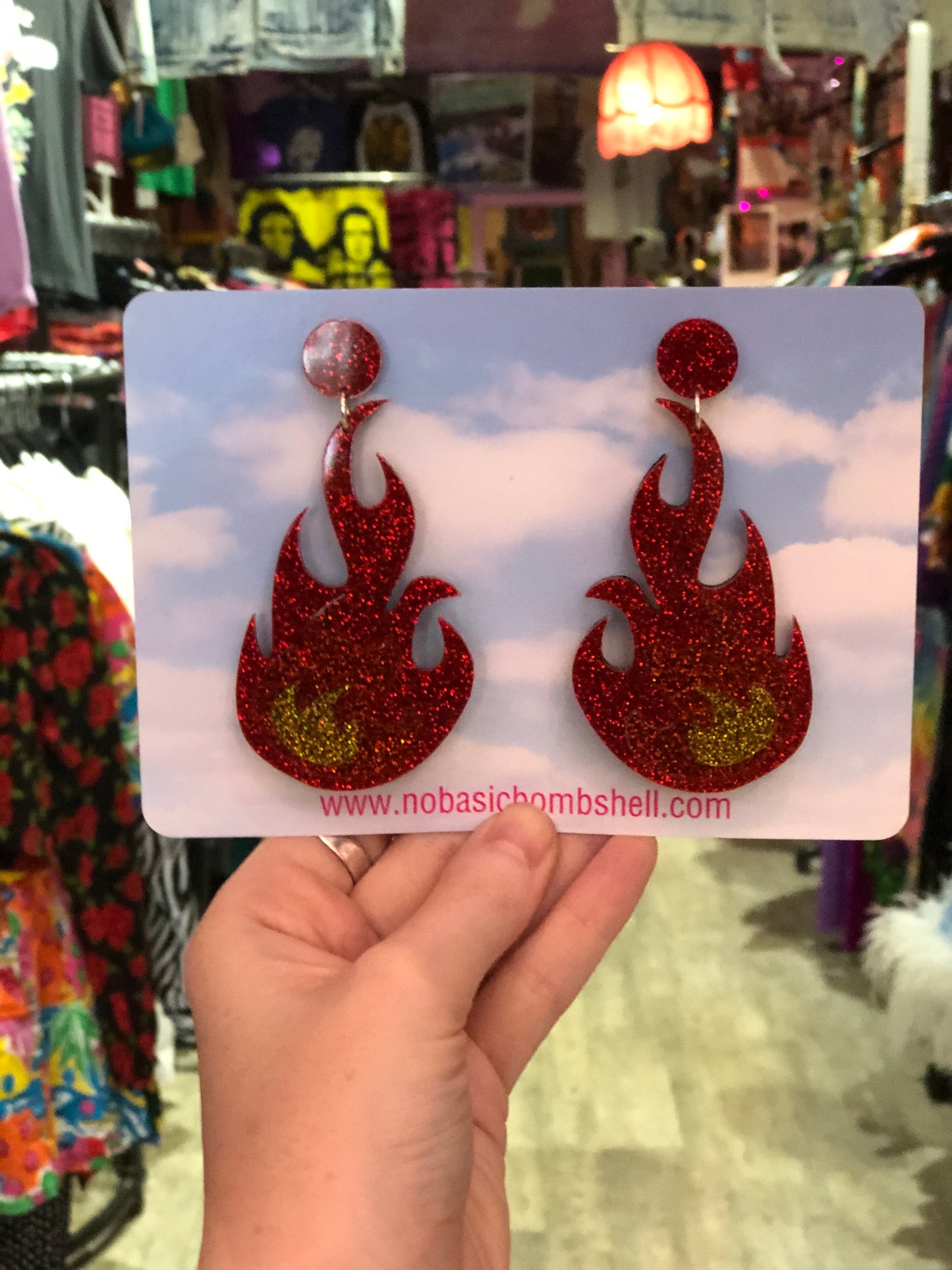 Red Glitter Flames Earrings by No Basic Bombshell - Spark Pretty