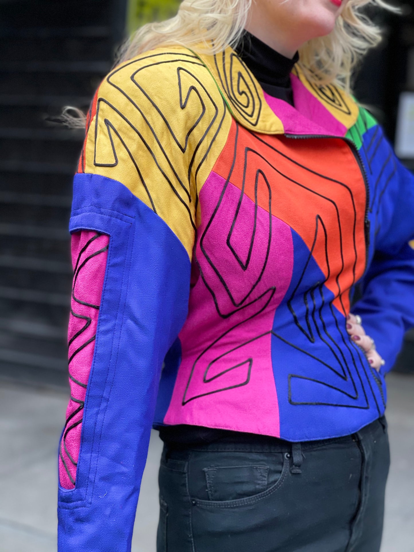 Vintage 90s Colorblock Geometric Peplum Jacket - Spark Pretty