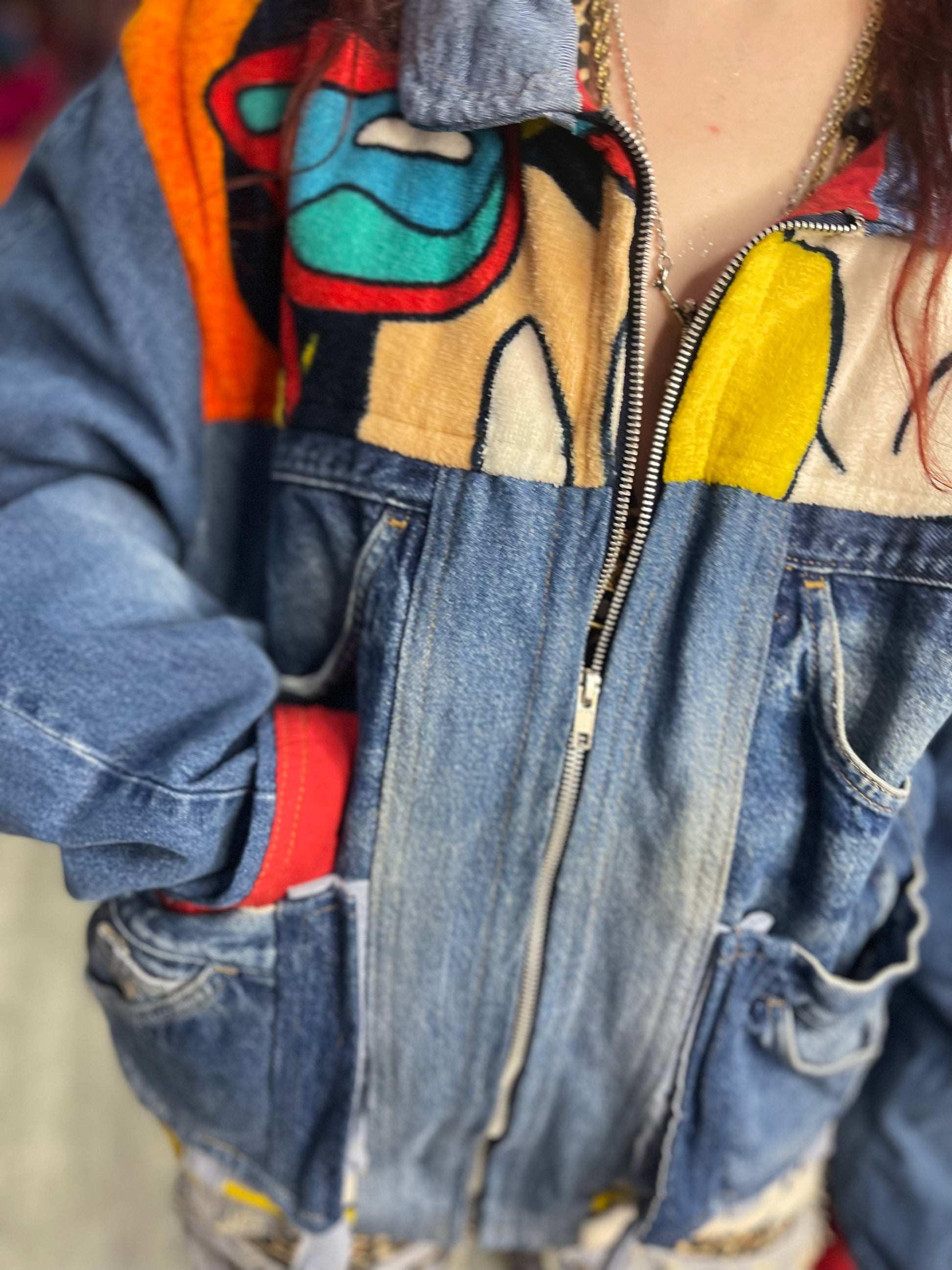 Vintage 80s Donald And Goofy Patchwork Denim Jacket - Spark Pretty