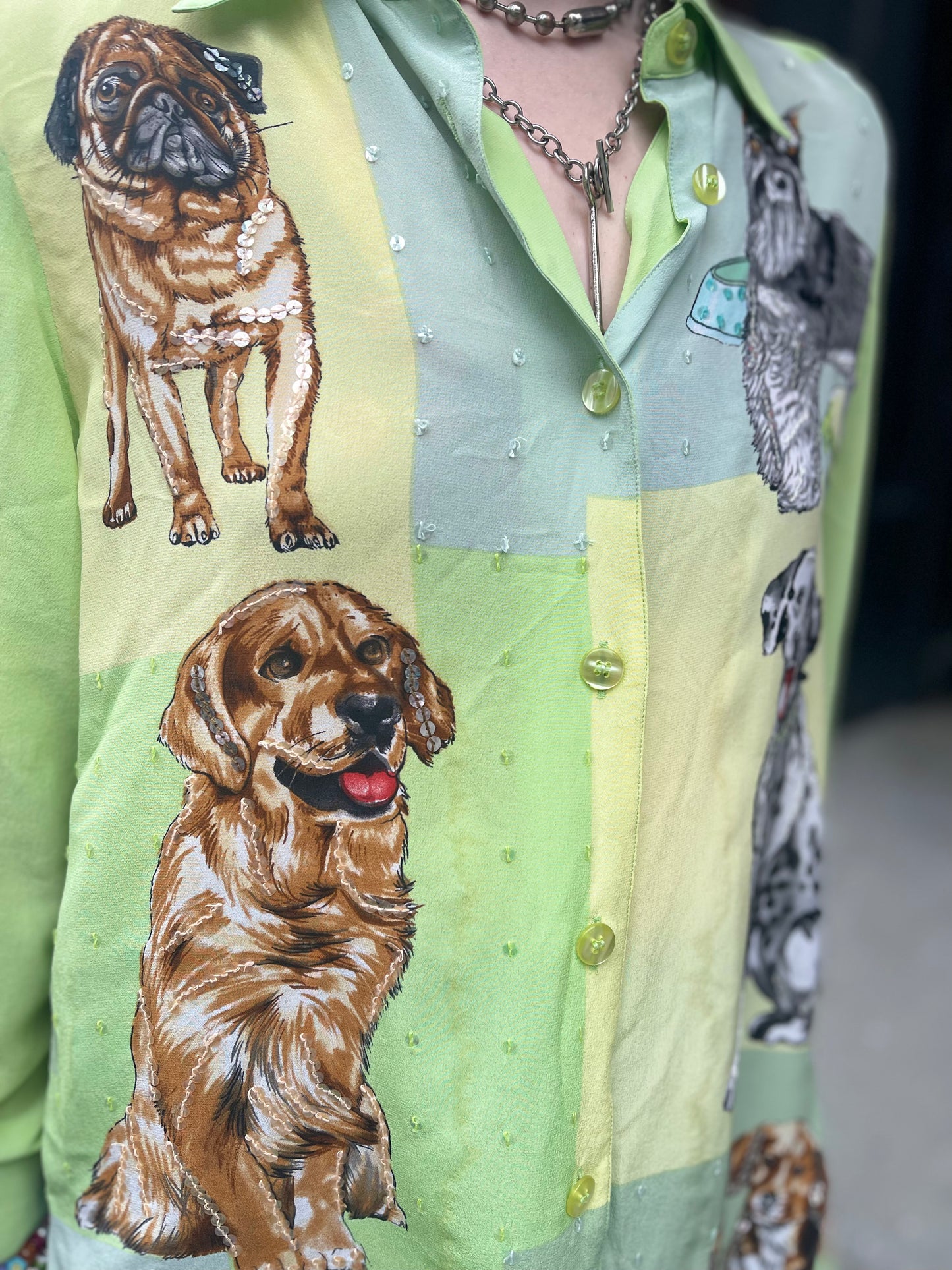 Vintage 90s Silk Sequin Dogs Blouse - Spark Pretty