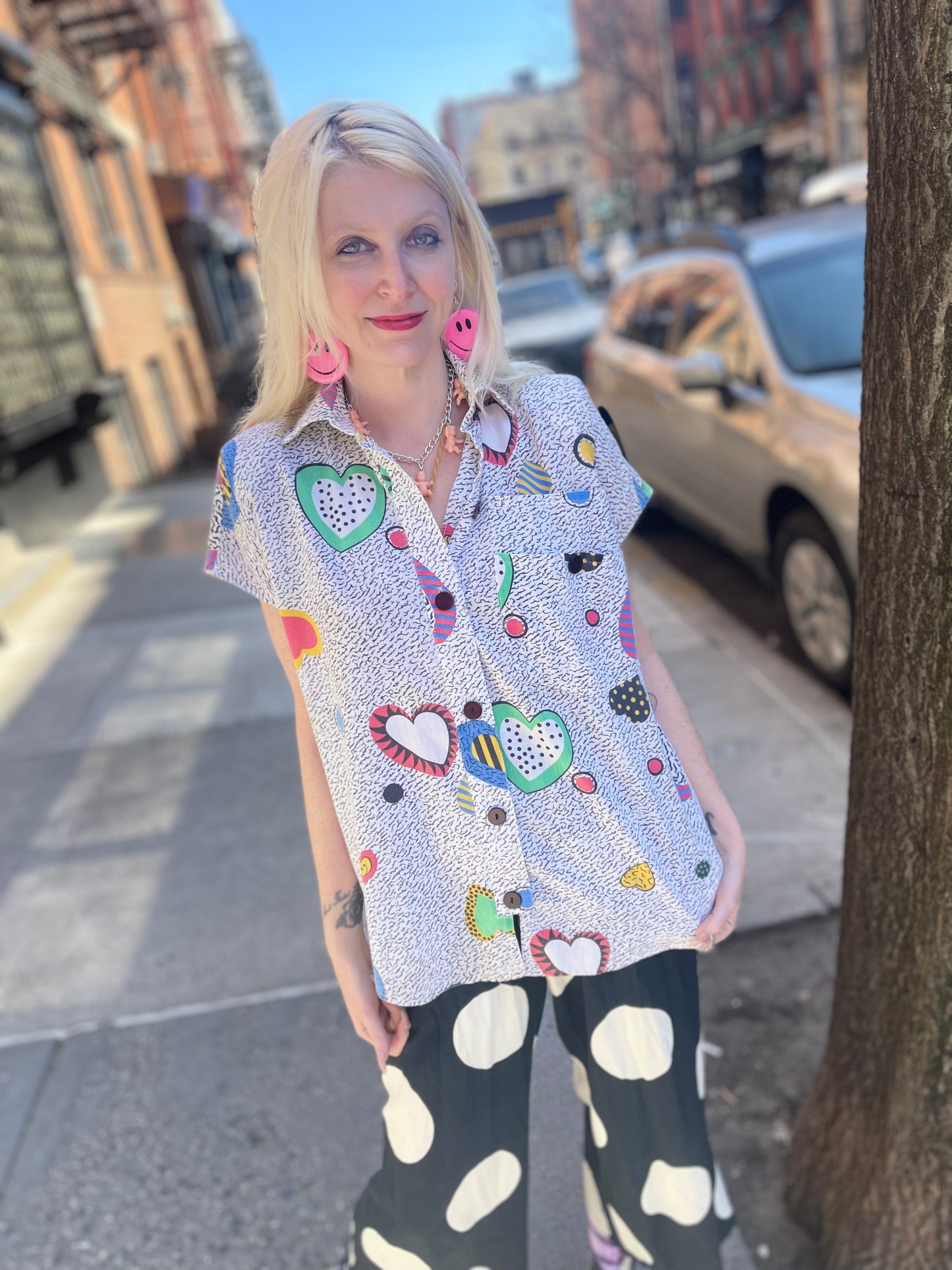 Vintage 80s Hearts and Shapes Button Down - Spark Pretty