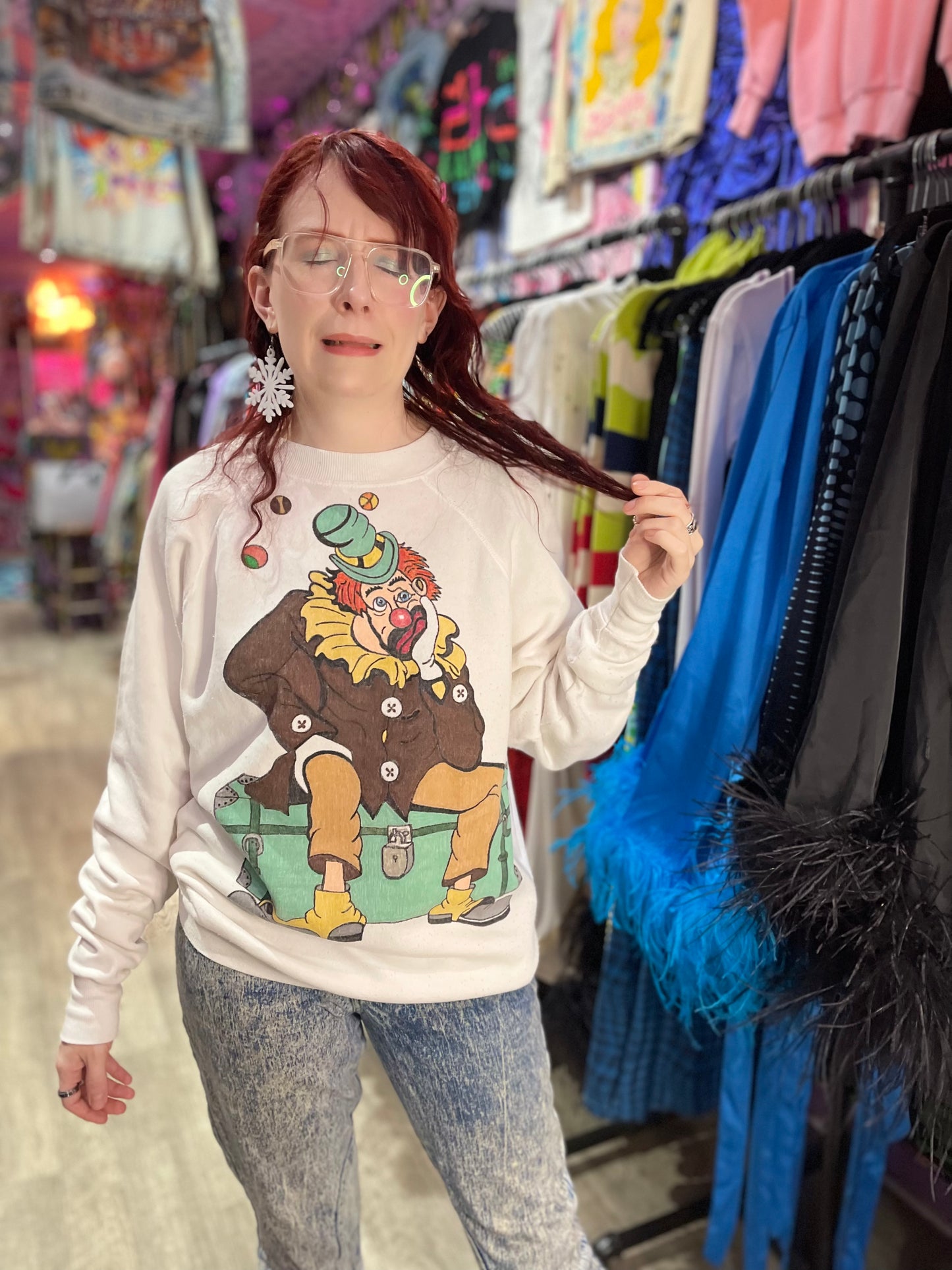 Vintage 80s Sad Clown Sweatshirt - Spark Pretty