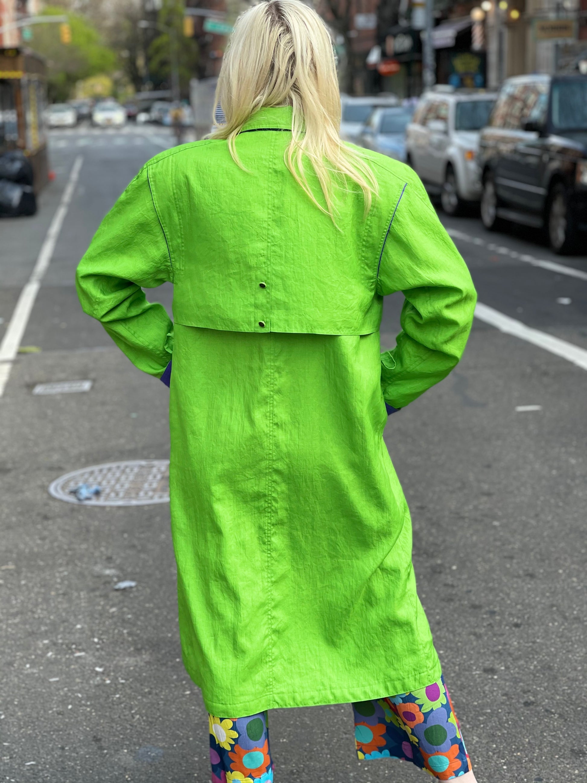Vintage 90s Double Breasted Lime Green Trench Coat - Spark Pretty