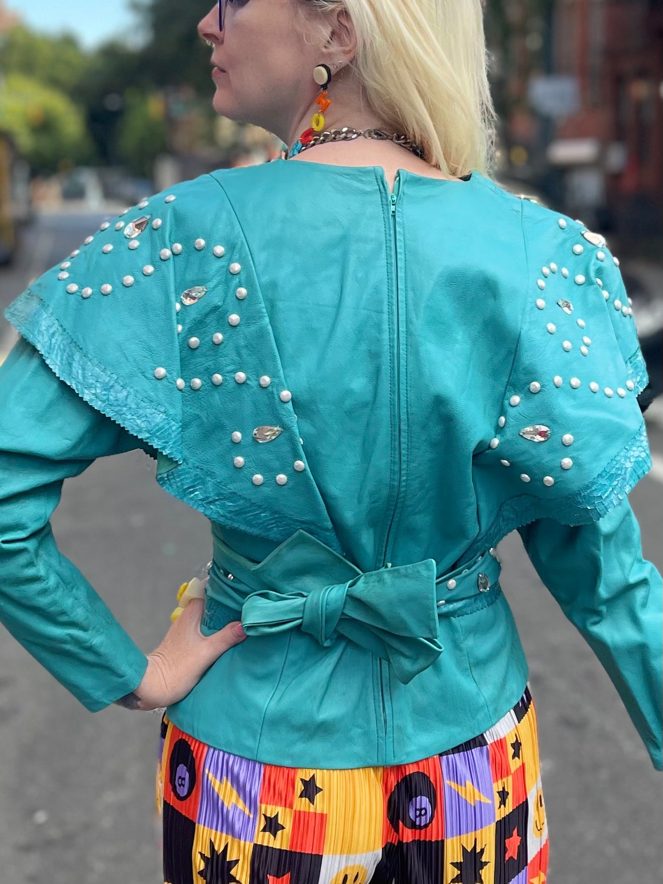 Vintage 80s Teal Leather Studded and Belted Top - Spark Pretty
