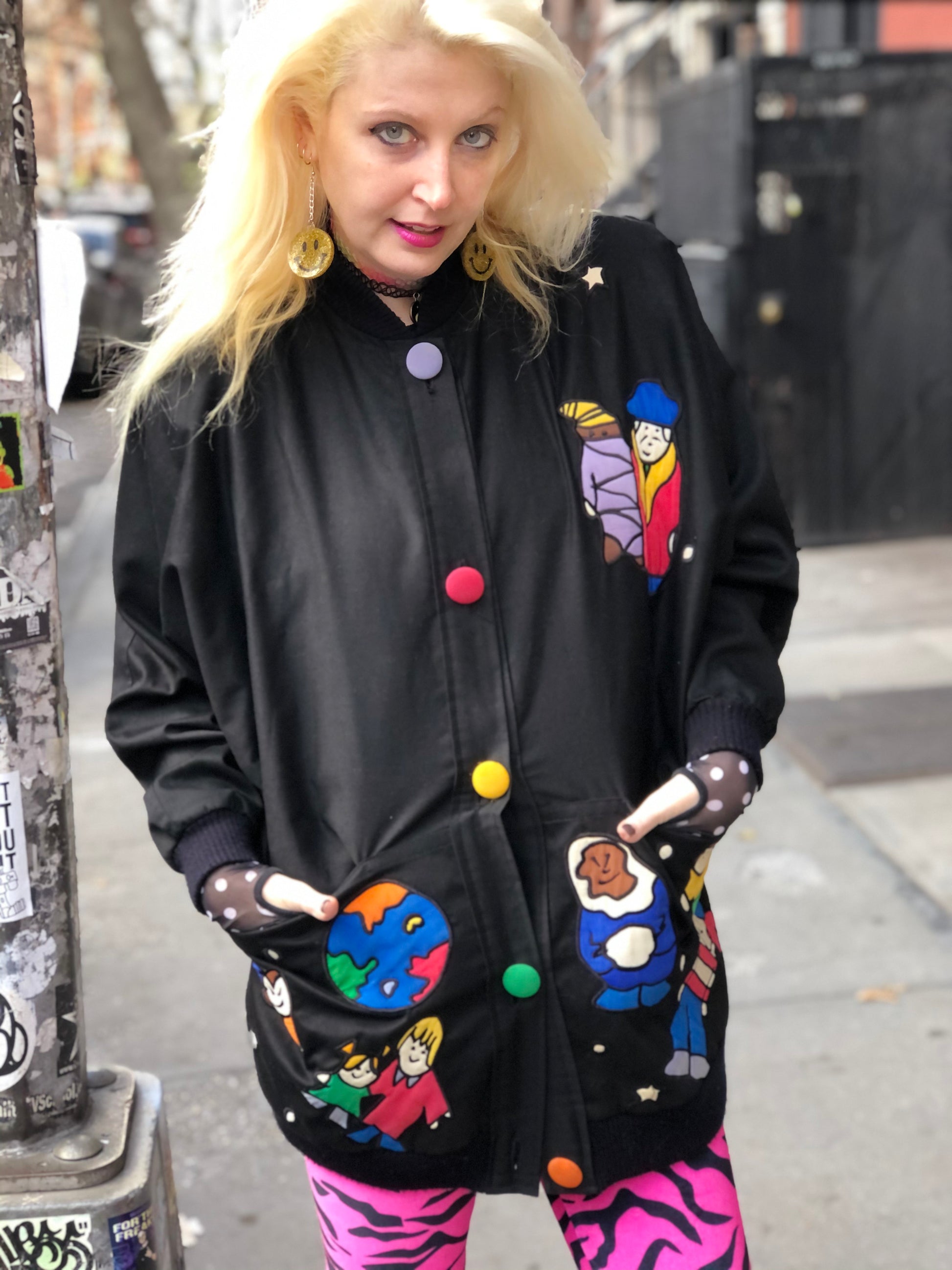 Vintage 80s Colorful Silk People of the World Patchwork Avant Garde Oversized Kimono Jacket - Spark Pretty