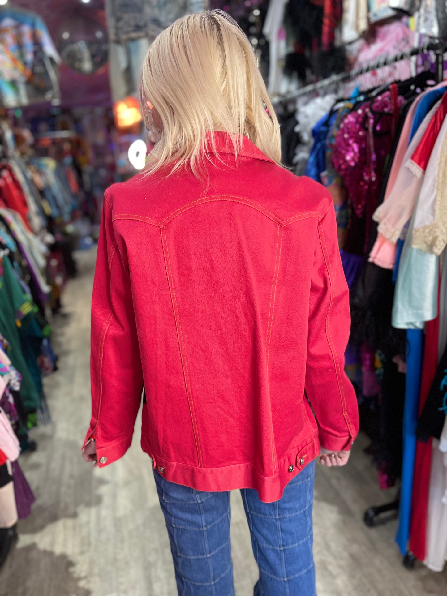 Vintage 90s Hollywood Theme Sequin Denim Jacket - Spark Pretty