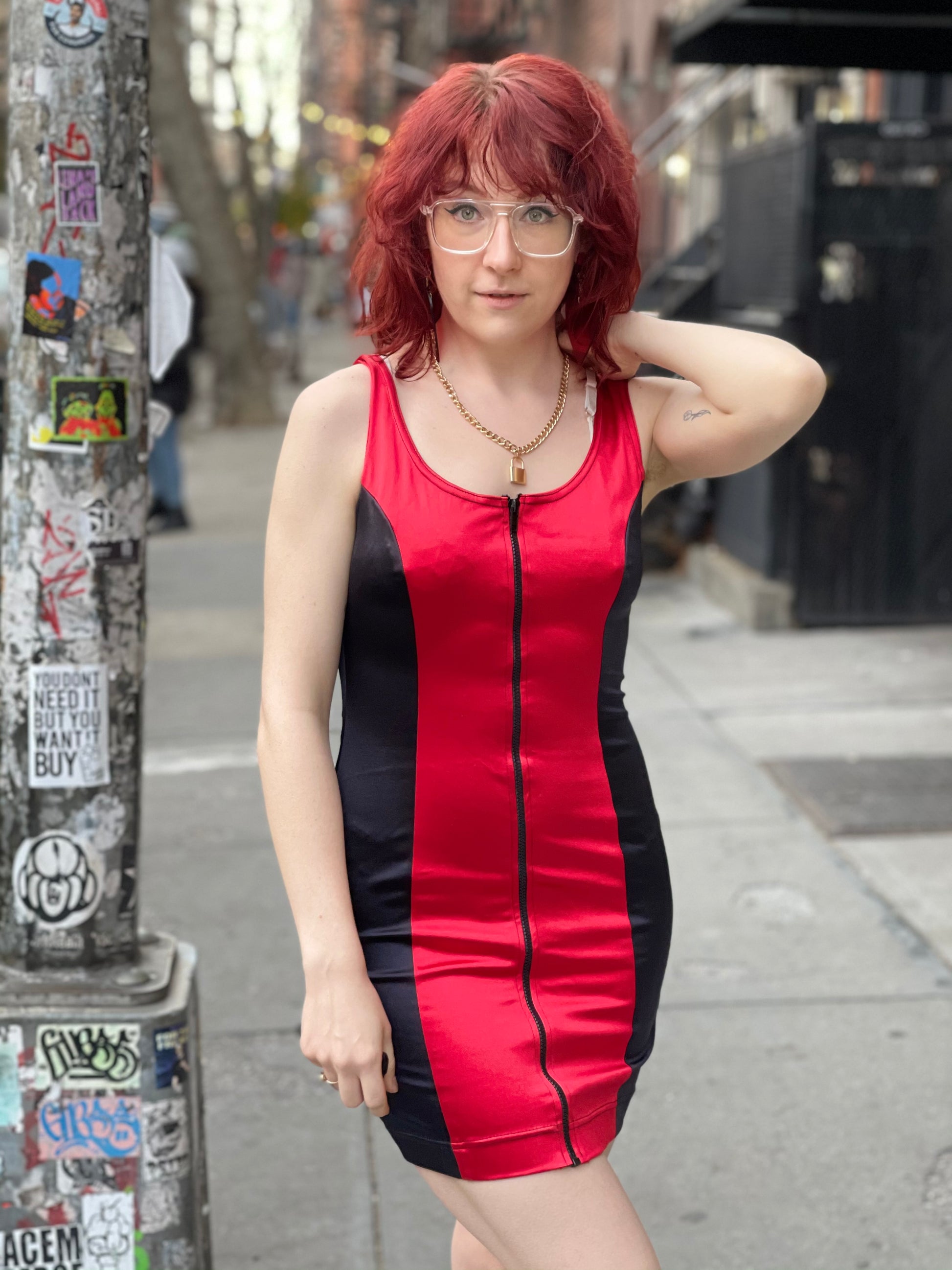 Vintage 90s Red and Black Colorblock Zip Dress - Spark Pretty