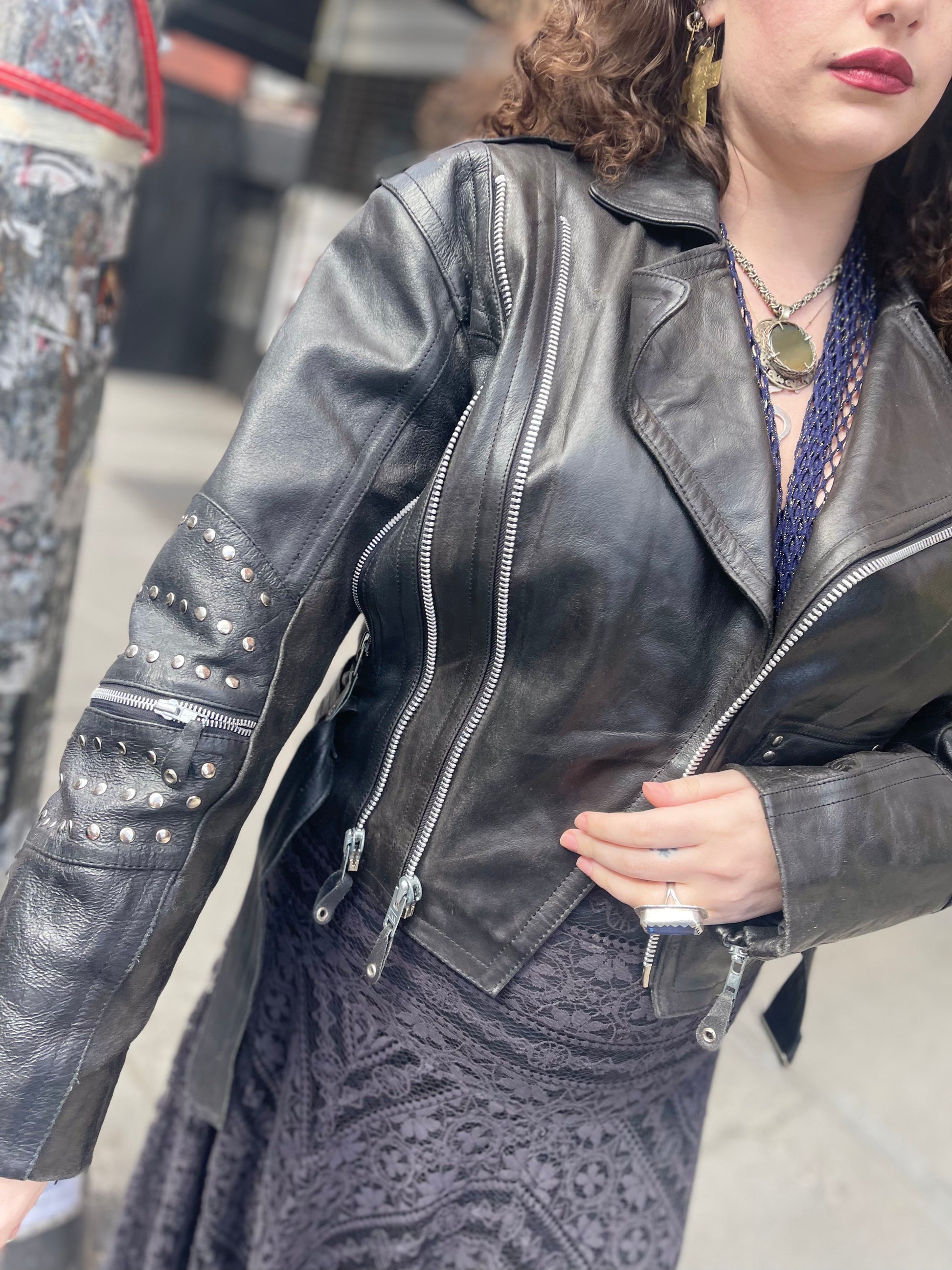 Vintage 90s Studded Leather Jacket - Spark Pretty