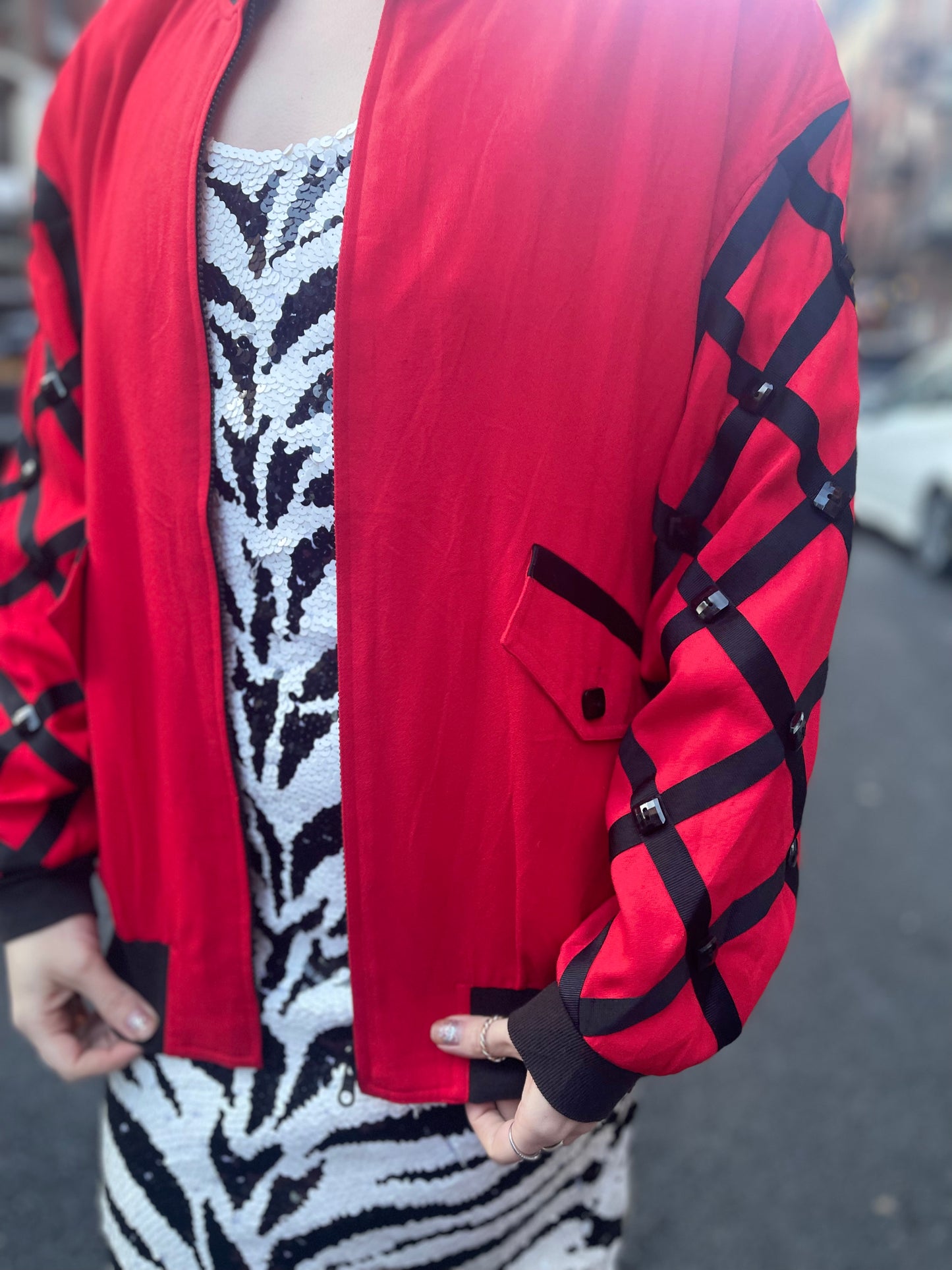 Vintage 80s Red and Black Bomber Jacket - Spark Pretty