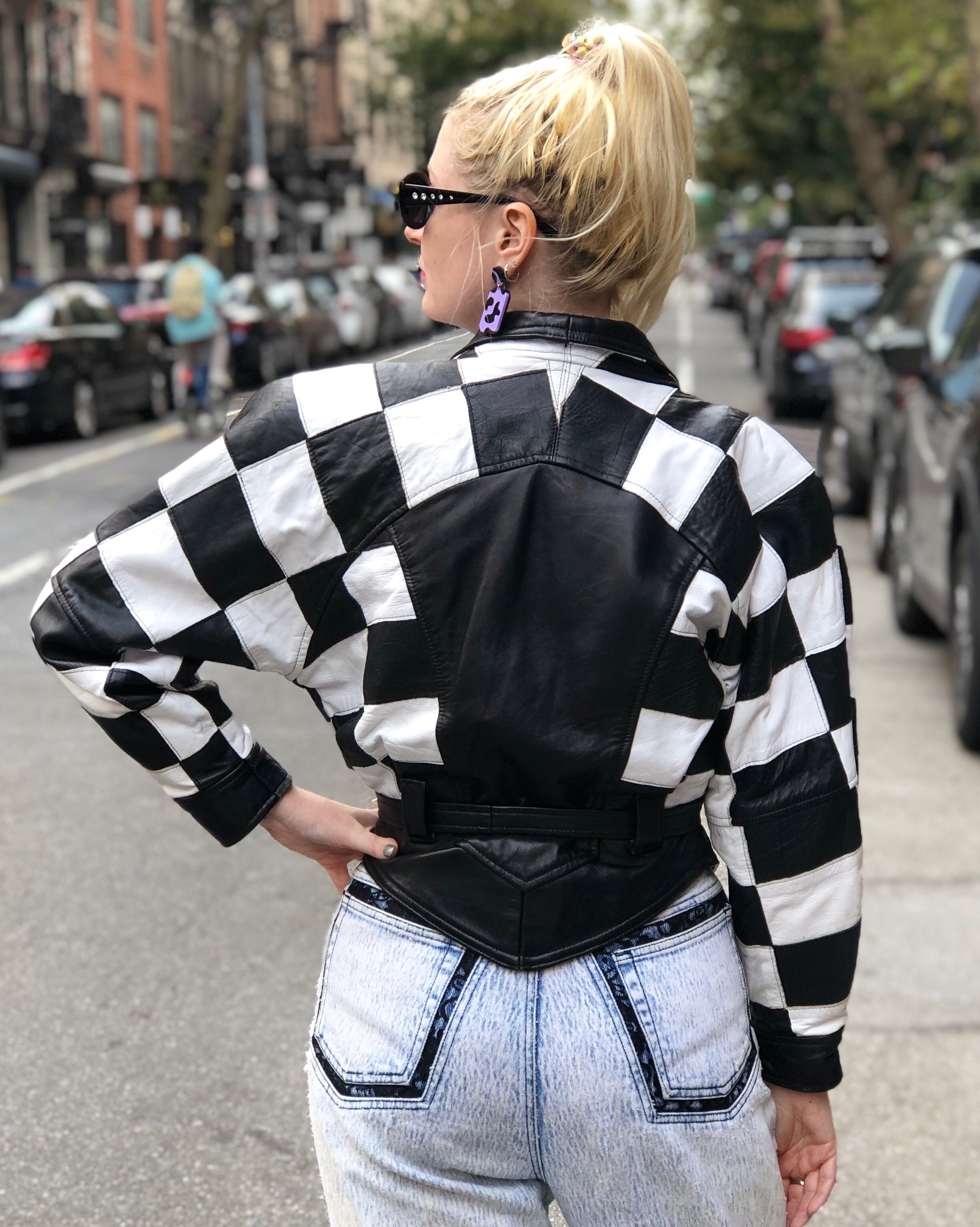 Vintage 80s Checkerboard Leather Jacket - Spark Pretty