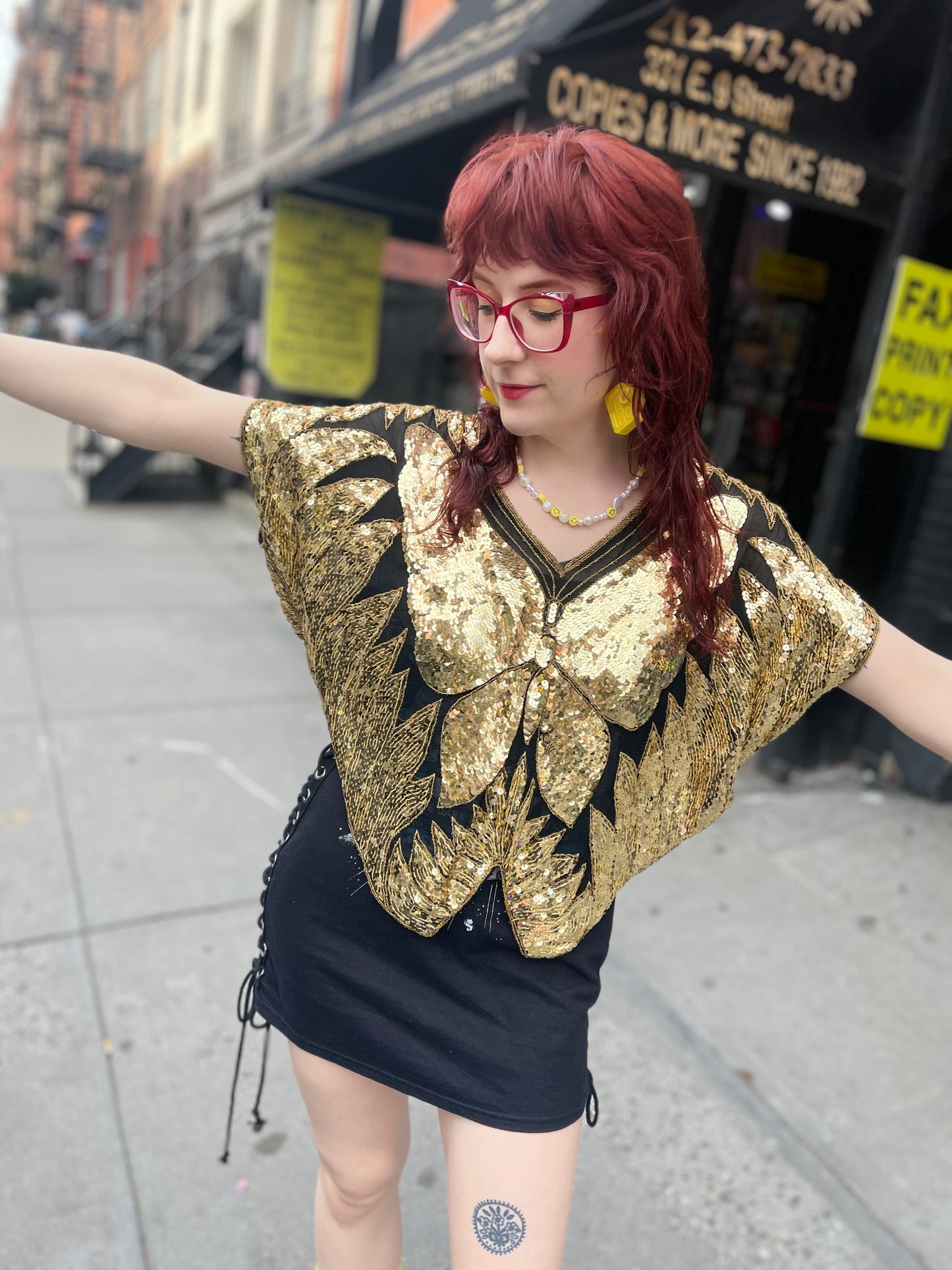 Vintage 80s Gold Sequin Butterfly Top - Spark Pretty