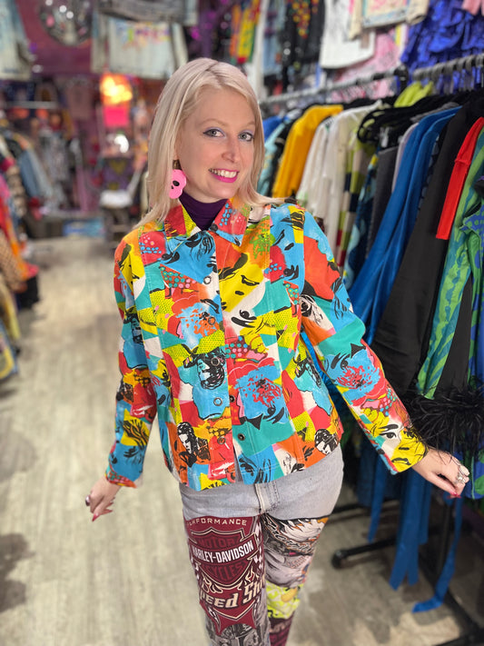 Vintage 90s Pop Art Faces Jacket - Spark Pretty