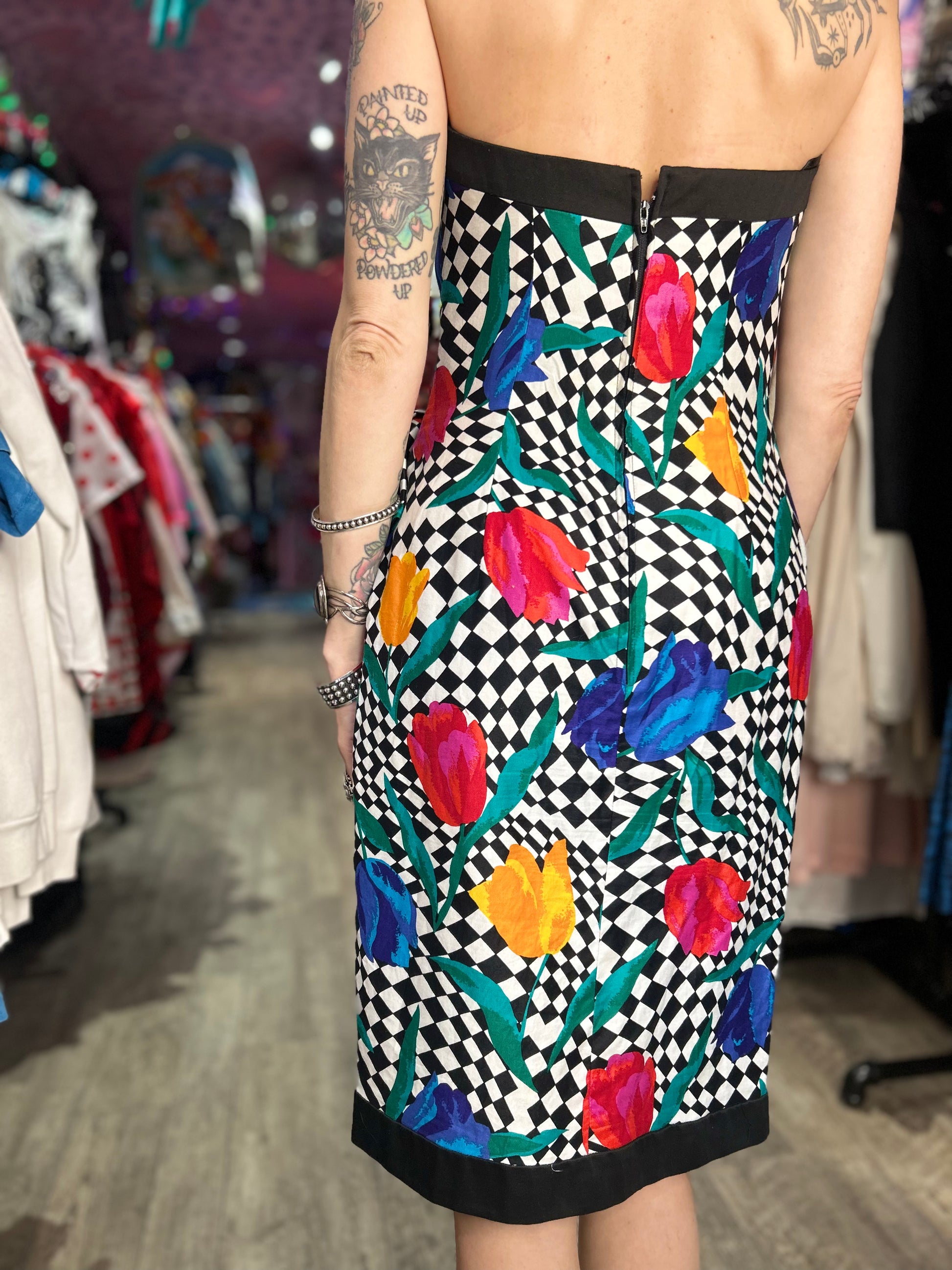 Vintage 80s Tulips And Checkers Party Dress - Spark Pretty