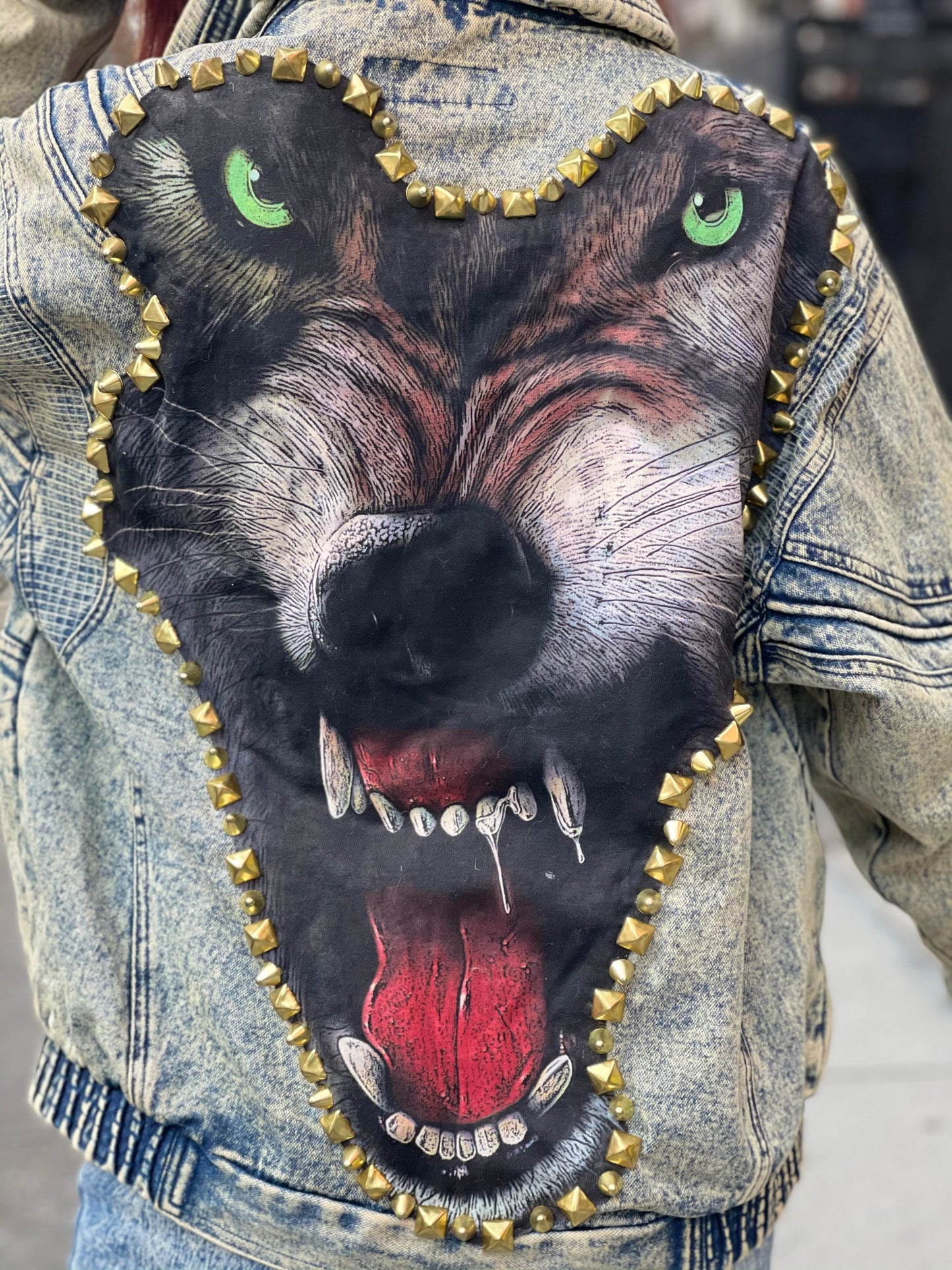 Vintage 80s Acid Wash Spikey Wolf Jacket - Spark Pretty