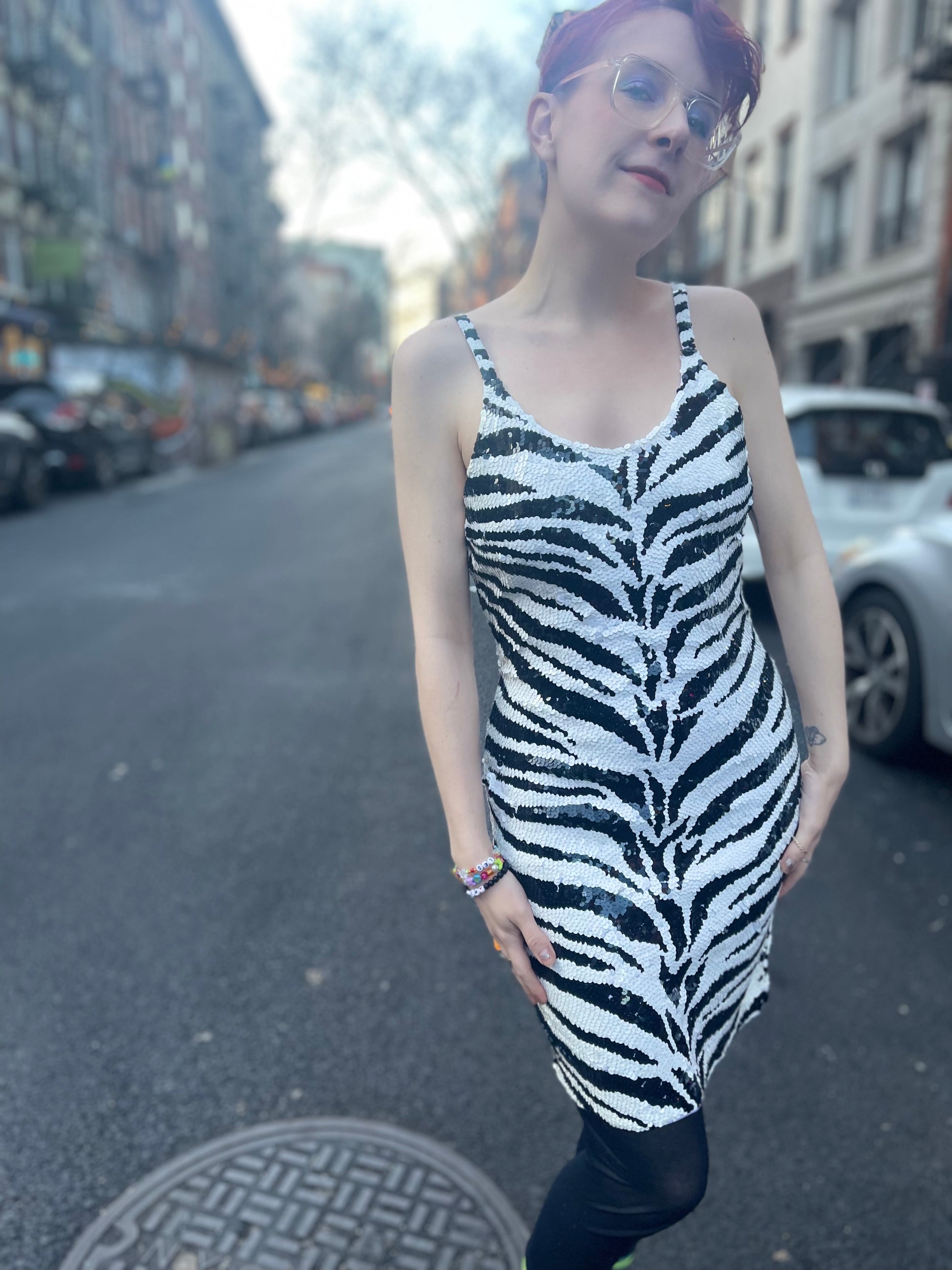 Vintage 80s Sequin Zebra Dress - Spark Pretty