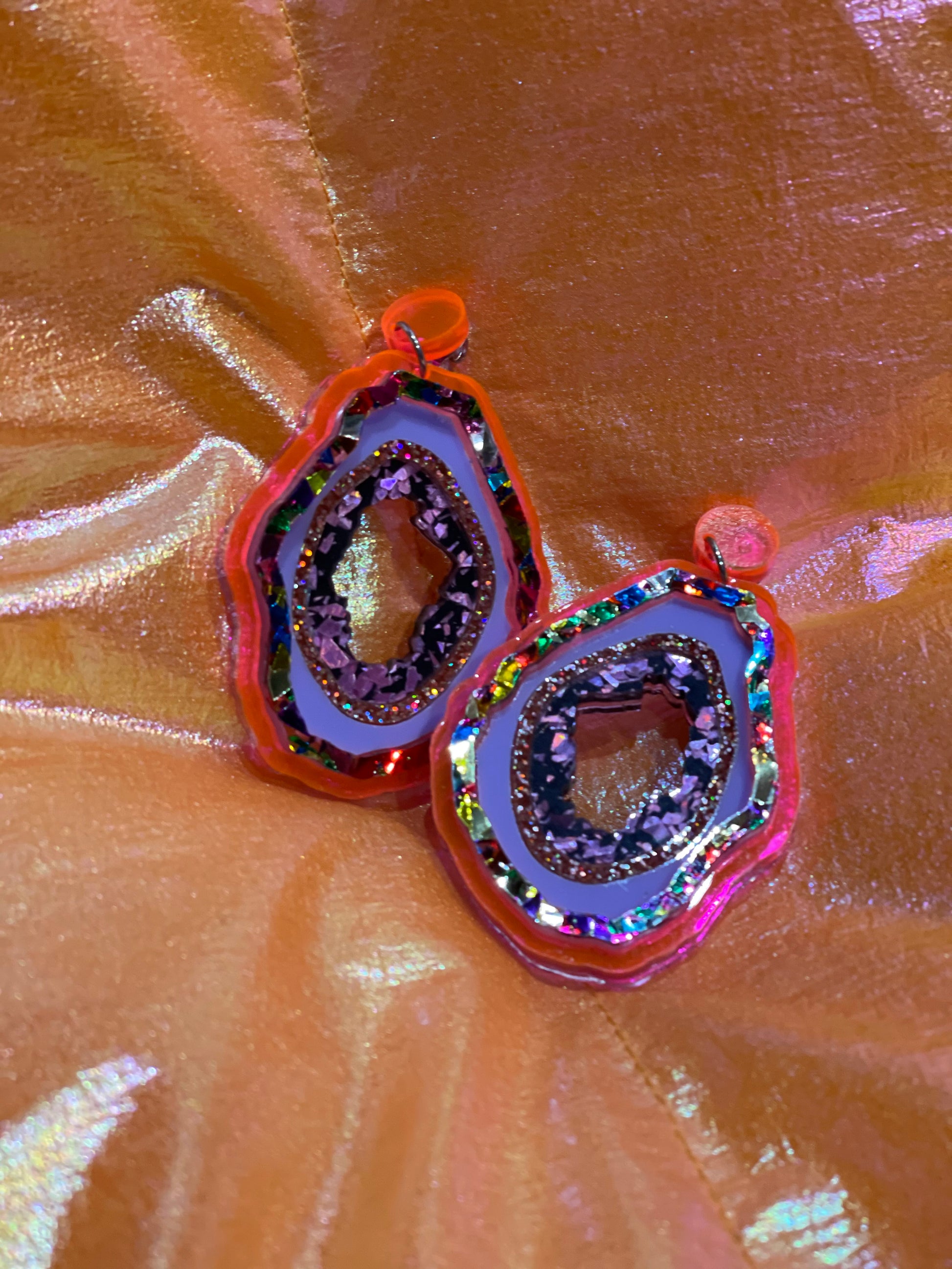 Multi Color Glittery Geodes Earrings by No Basic Bombshell - Spark Pretty