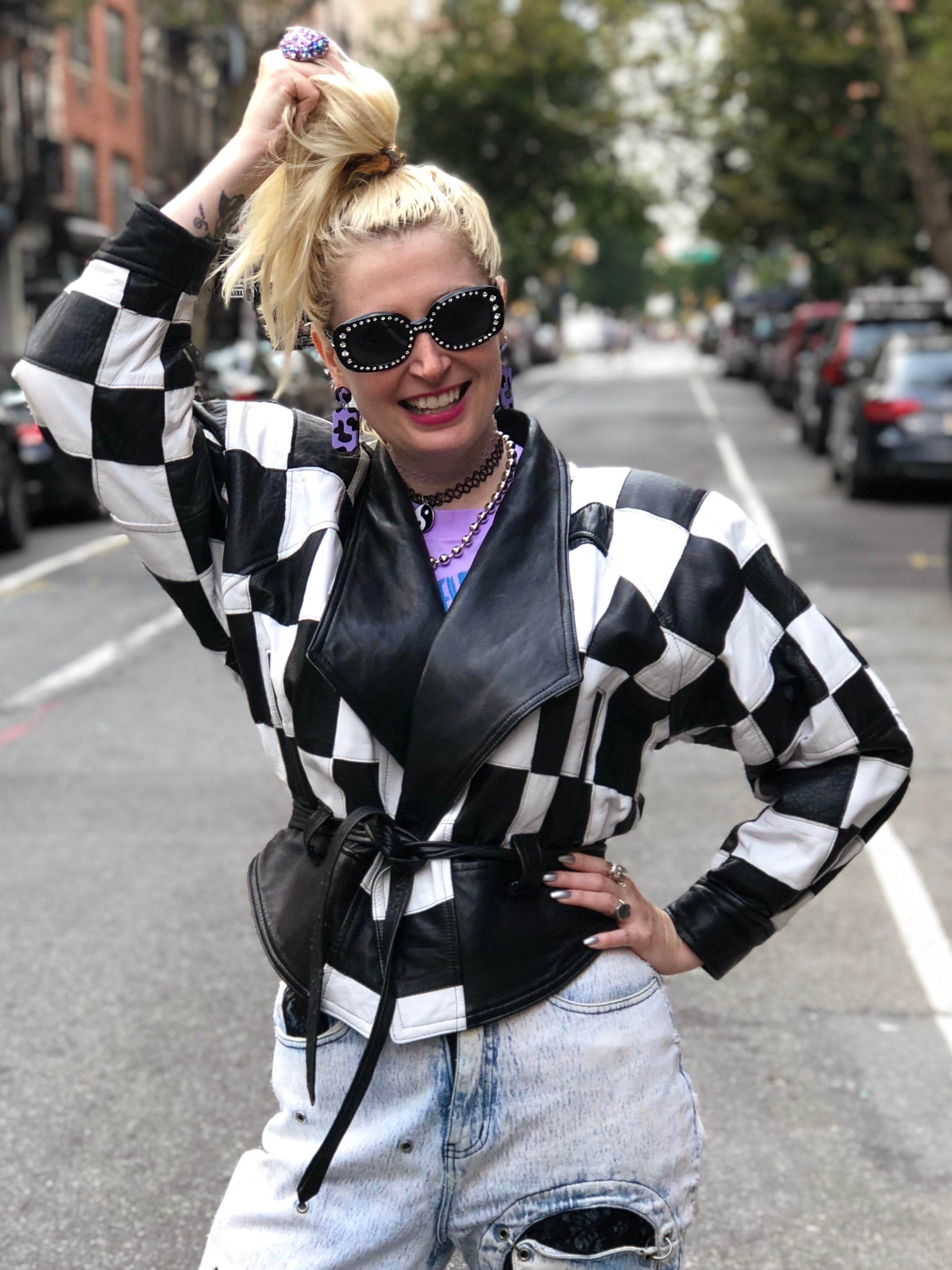 Checkered hotsell biker jacket