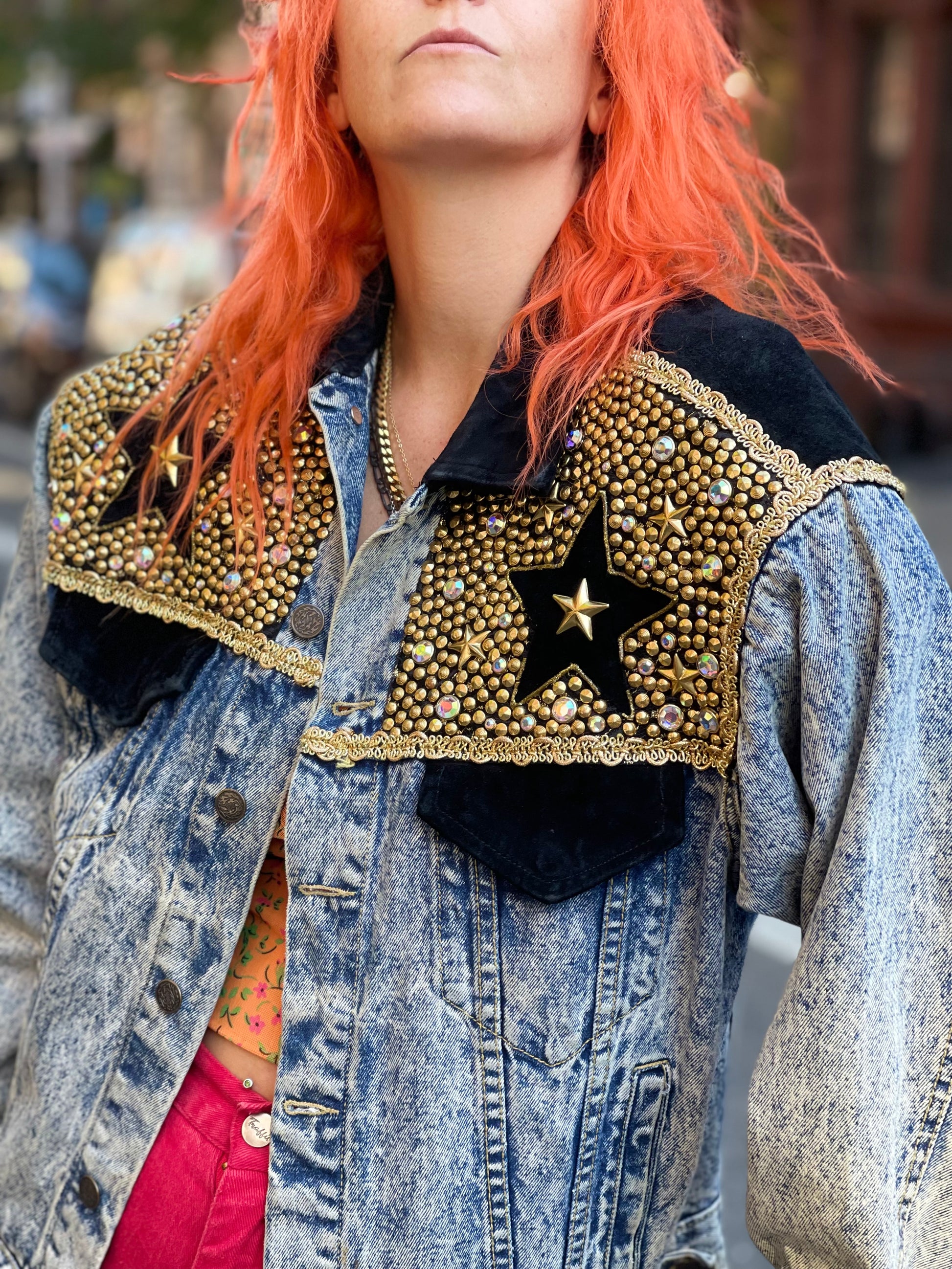 Vintage 80s Star Bedazzled Jean Jacket - Spark Pretty