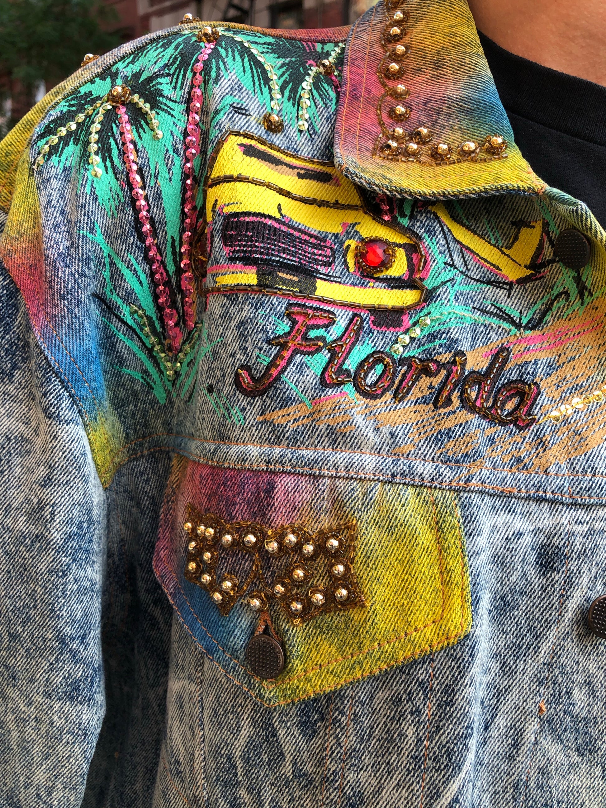 Vintage 80s 90s Miami theme bedazzled Jean Jacket - Spark Pretty
