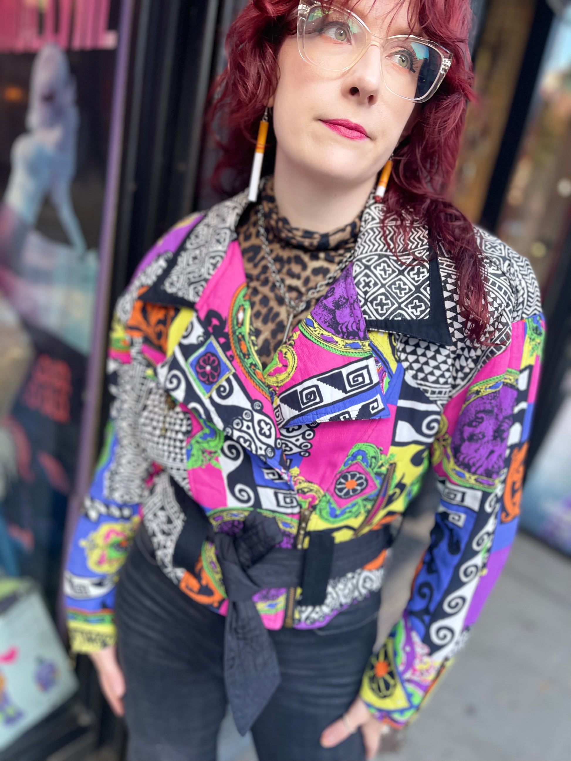 Vintage 90s Colorful Mix Print Belted Jacket - Spark Pretty
