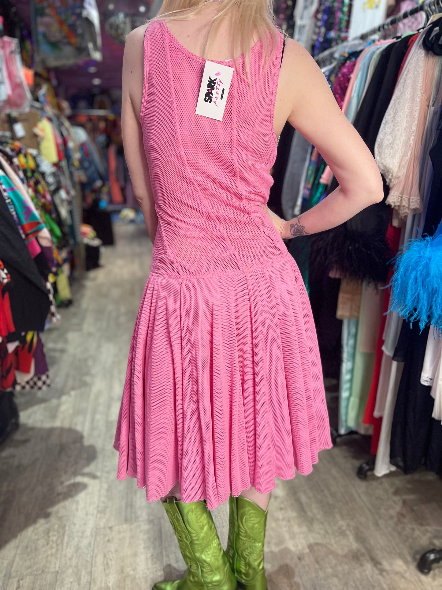 Vintage 90s Y2k Pink Net DKNY Dress - Spark Pretty