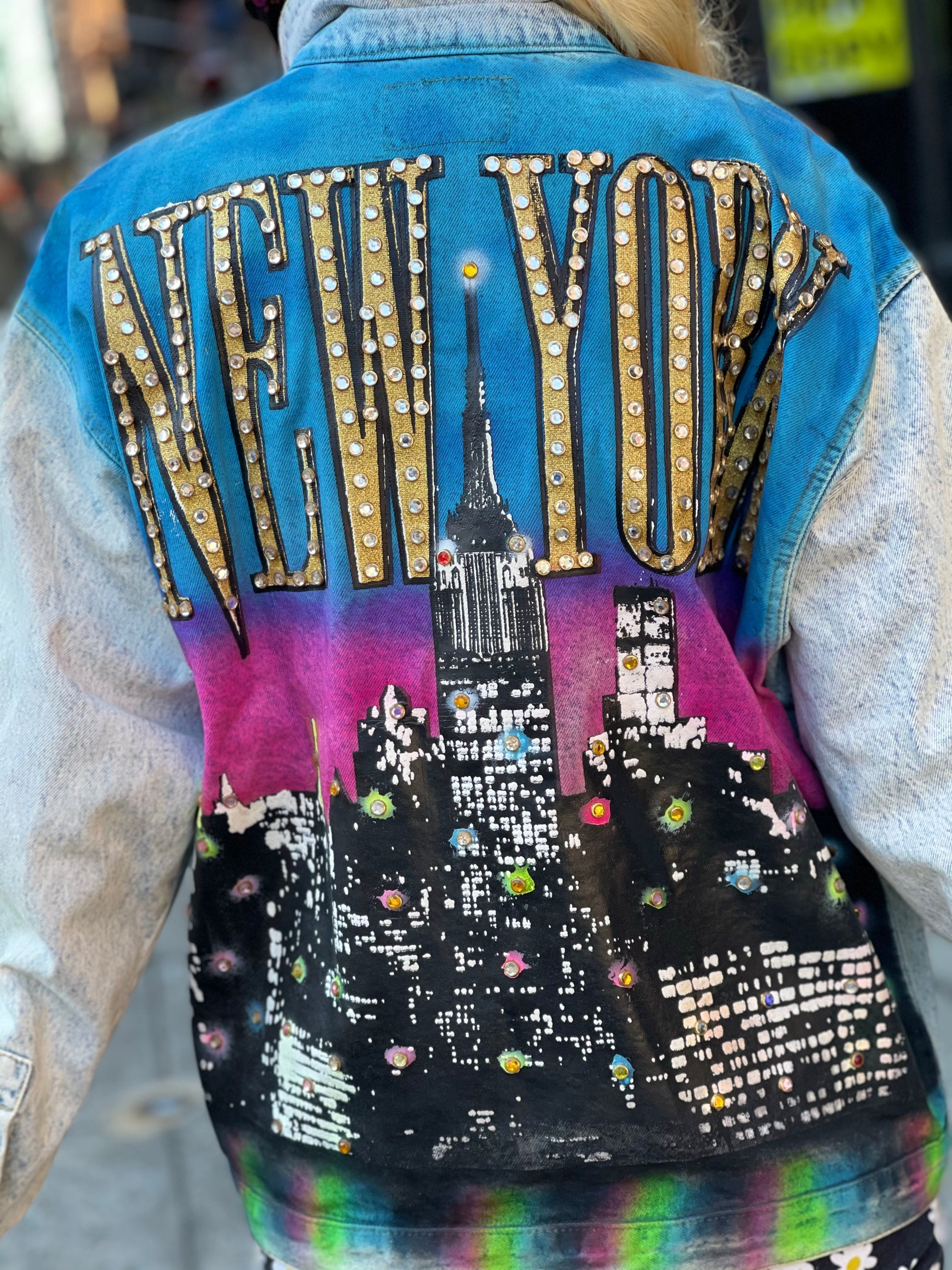 Vintage 80s Painted and Bedazzled New York Jean Jacket - Spark Pretty