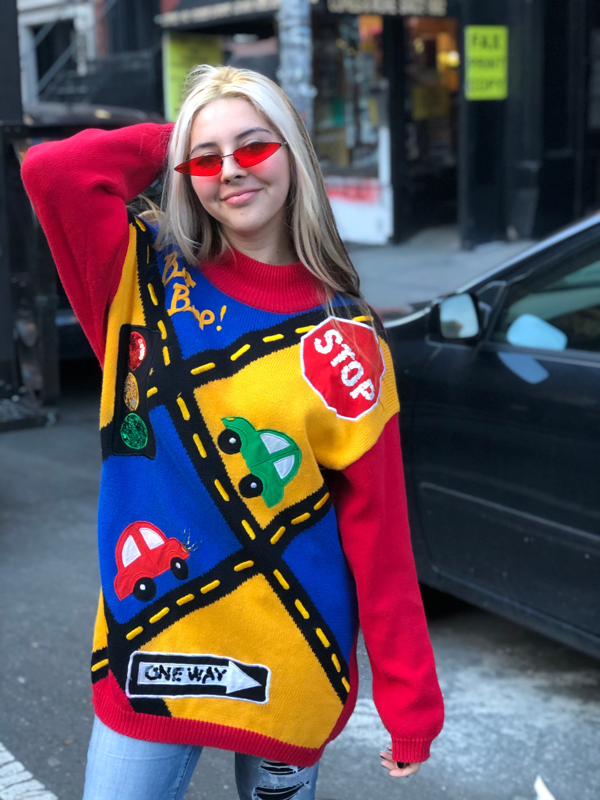 Vintage 90s Stop Traffic Sweater - Spark Pretty