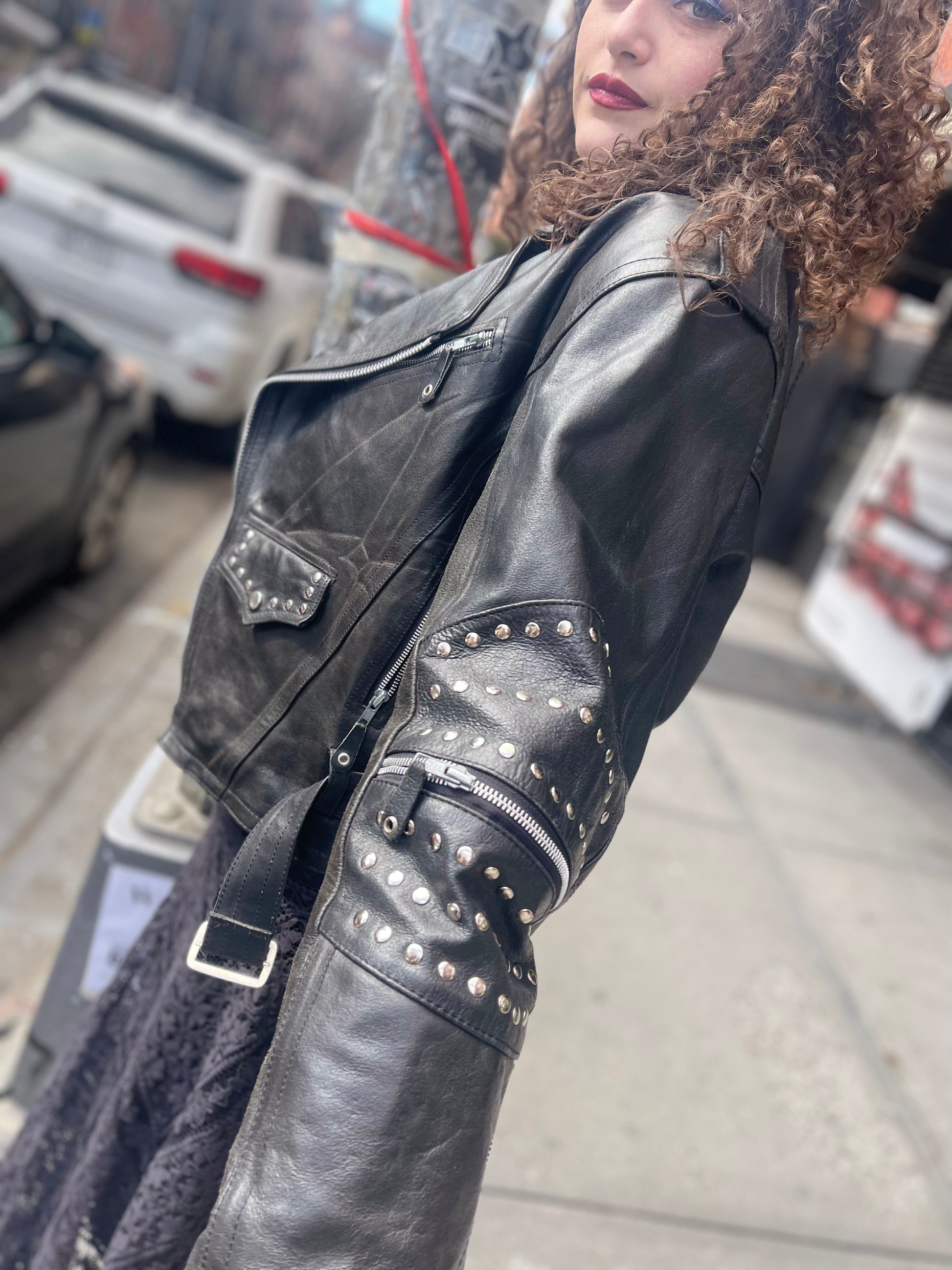 Vintage 90s Studded Leather Jacket - Spark Pretty