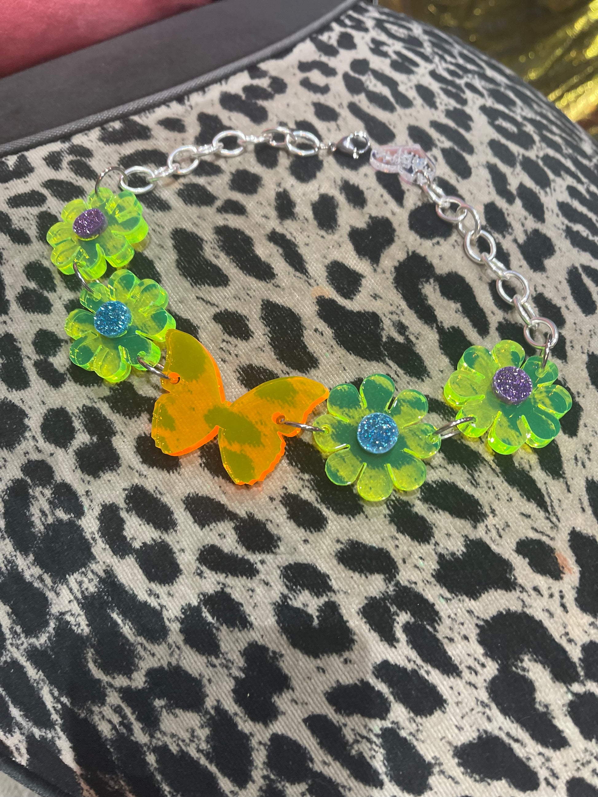 Green Orange Glitter Floral Butterfly Butterfly Choker by Marina Fini - Spark Pretty