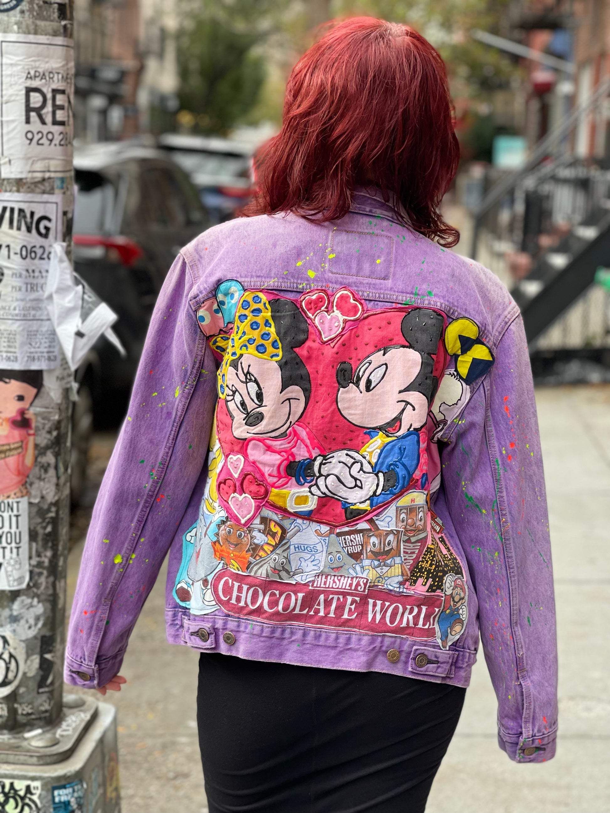 Reworked Patchwork Mickey & Minnie Purple Jean Jacket - Spark Pretty