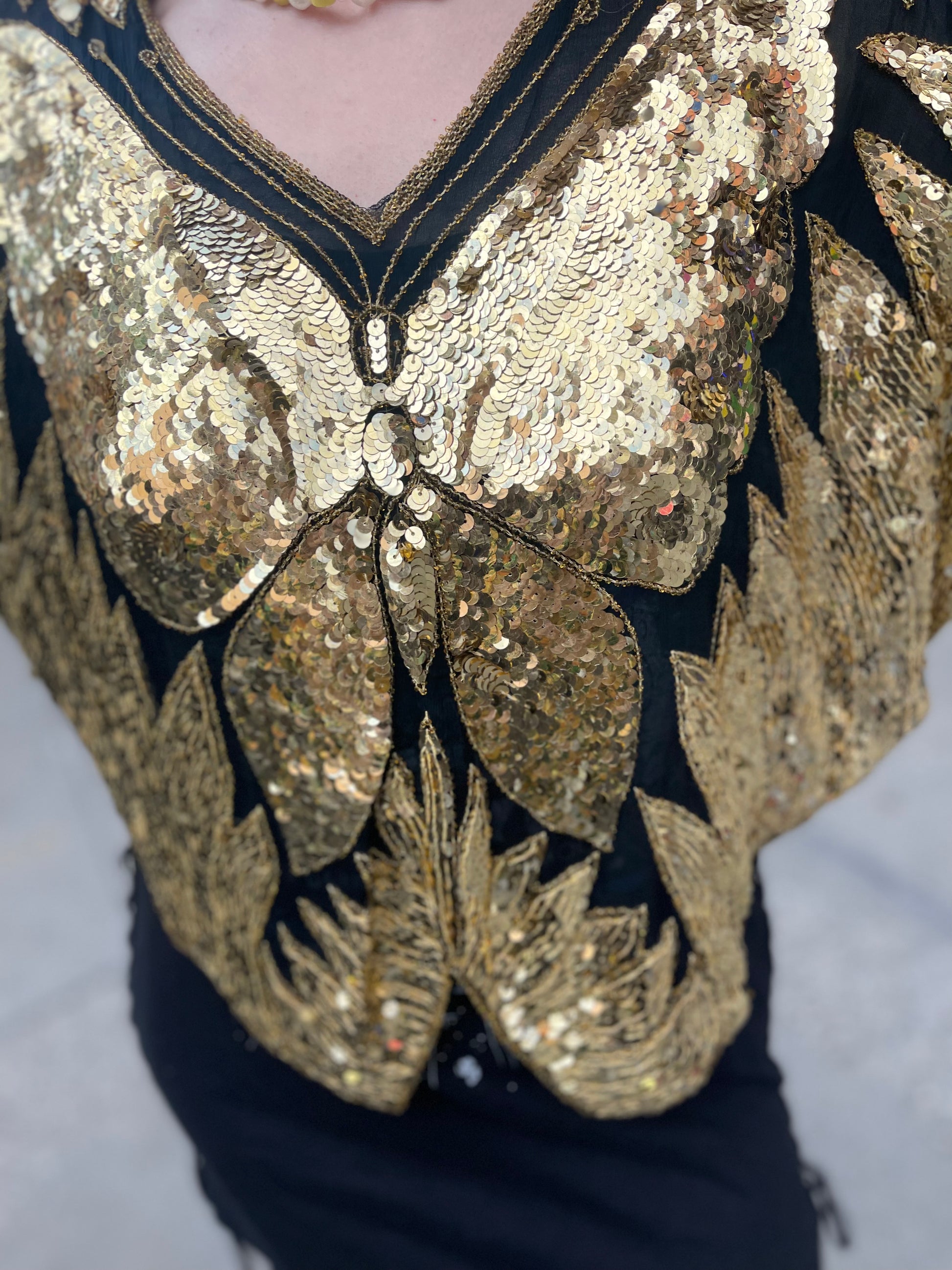 Vintage 80s Gold Sequin Butterfly Top - Spark Pretty