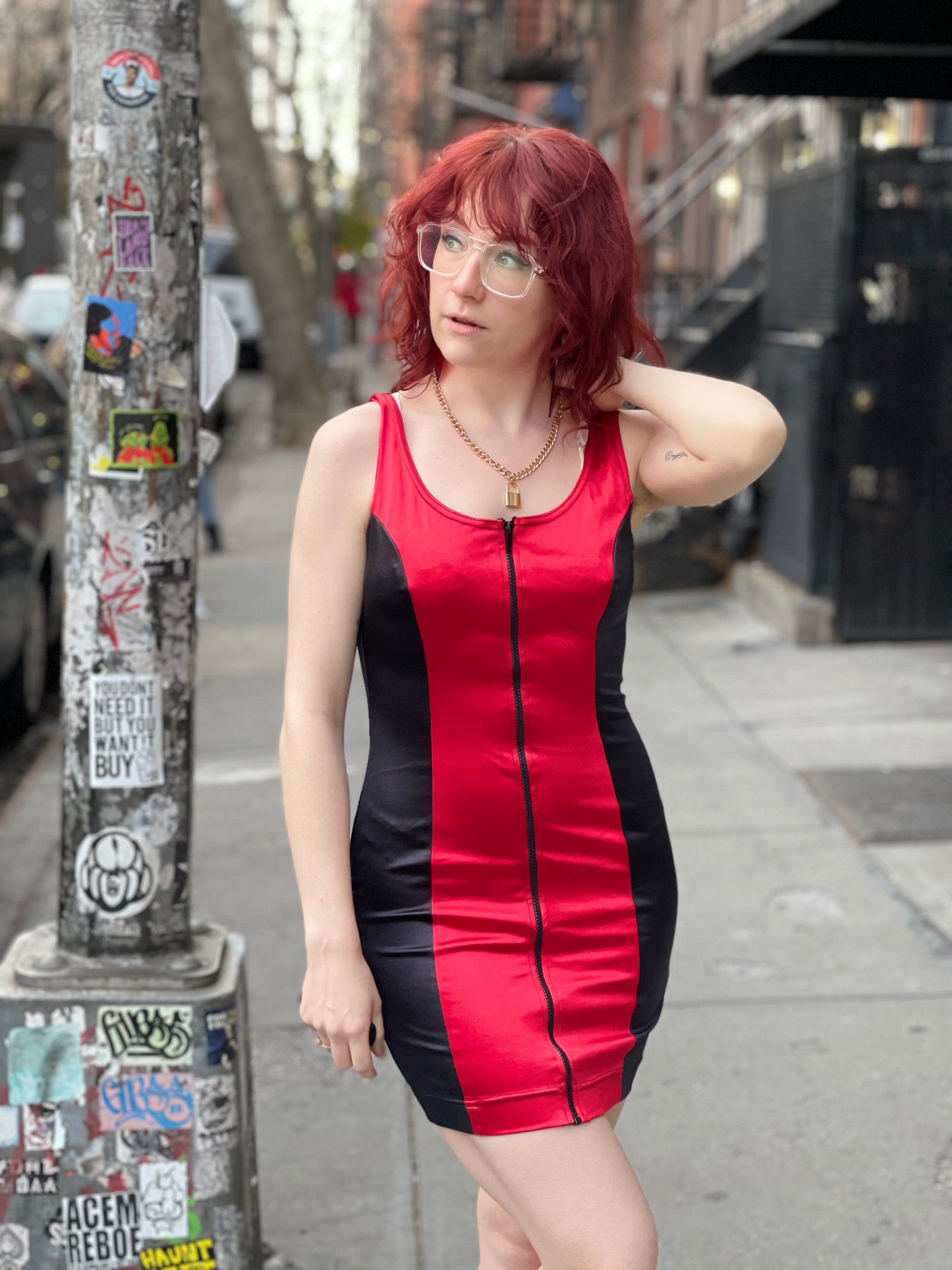 Vintage 90s Red and Black Colorblock Zip Dress - Spark Pretty