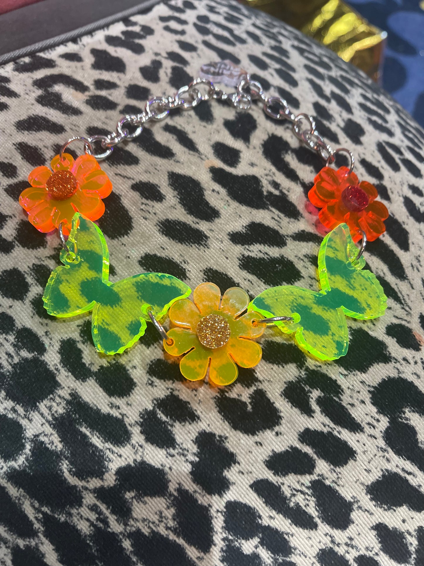 Green Orange Glitter Floral Butterfly Choker by Marina Fini - Spark Pretty